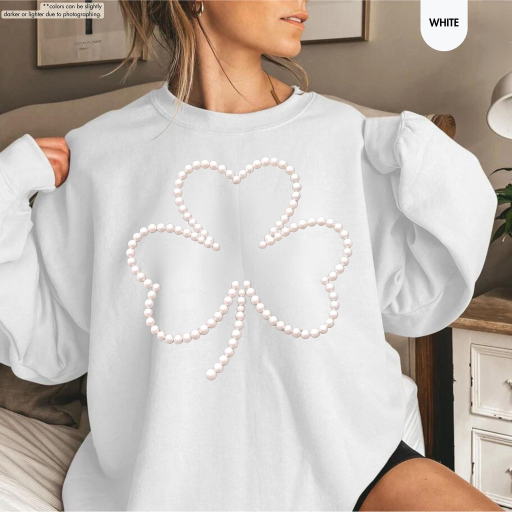 Pearl Shamrock Sweatshirt, Faux Pearl, St Patricks Day Sweatshirt, Lucky Clover Pearl Hoodie, Saint Patricks Sweatshirt, Lucky Irish Sweater