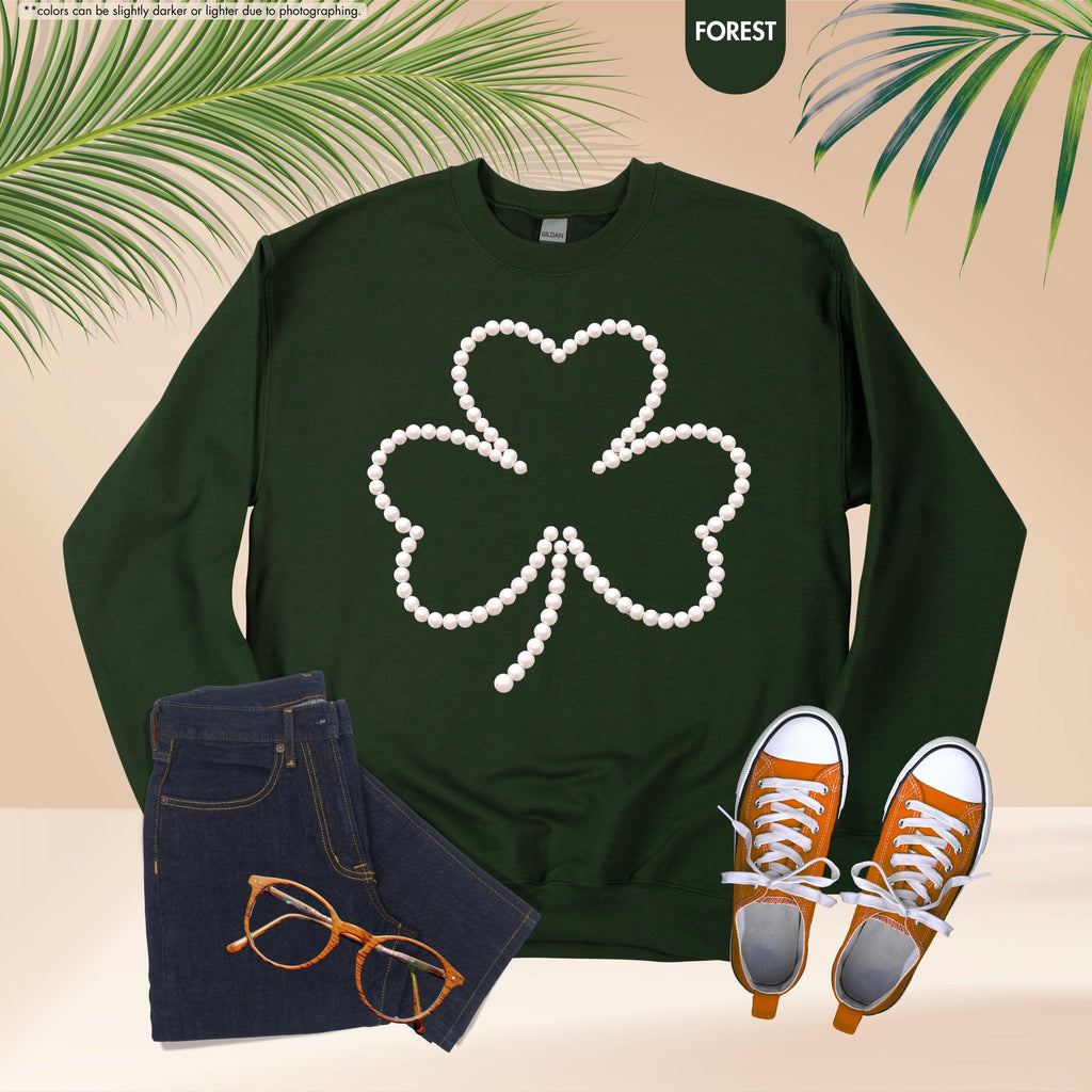Pearl Shamrock Sweatshirt, Faux Pearl, St Patricks Day Sweatshirt, Lucky Clover Pearl Hoodie, Saint Patricks Sweatshirt, Lucky Irish Sweater