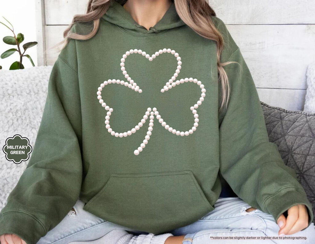 Pearl Shamrock Sweatshirt, Faux Pearl, St Patricks Day Sweatshirt, Lucky Clover Pearl Hoodie, Saint Patricks Sweatshirt, Lucky Irish Sweater