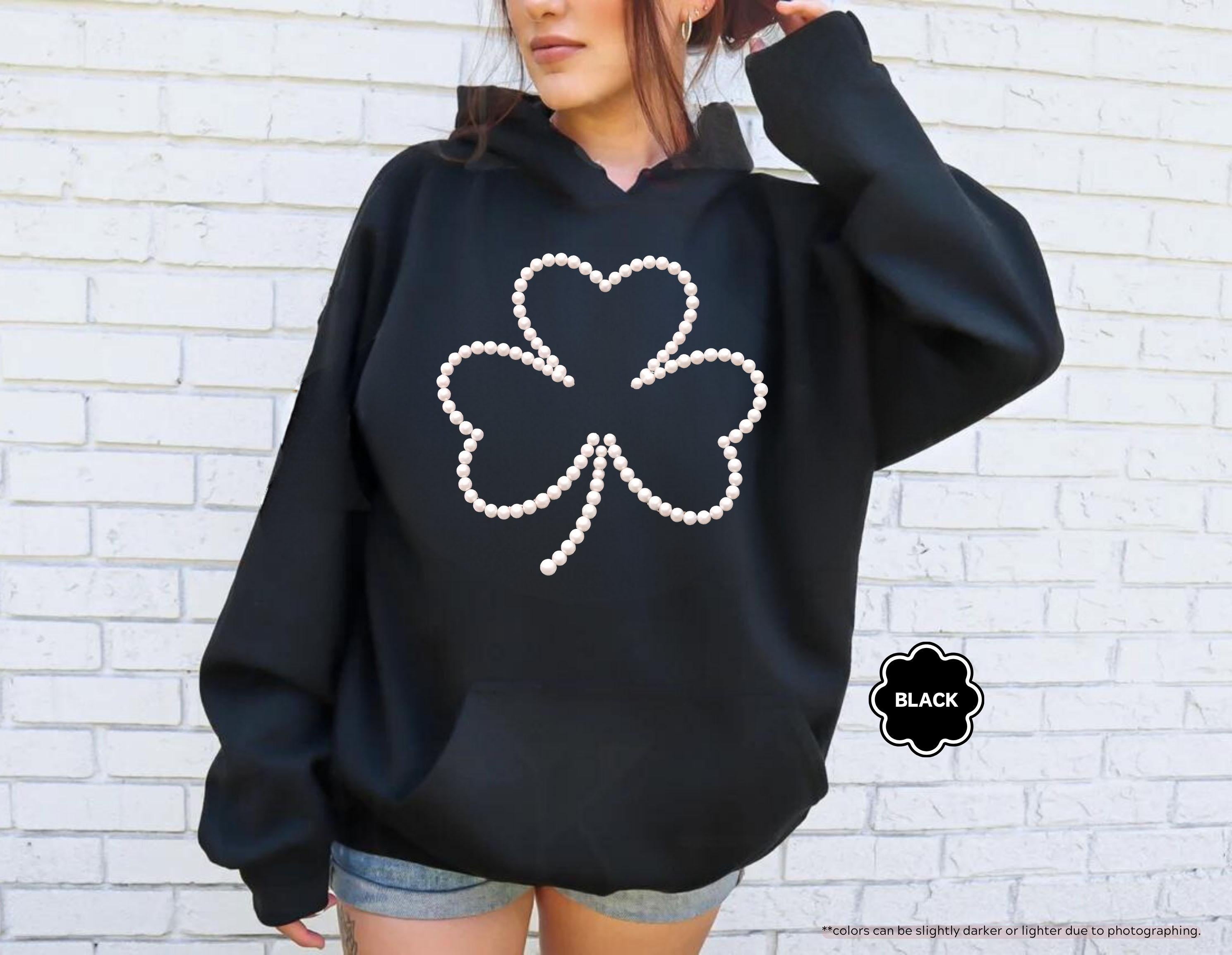 Pearl Shamrock Sweatshirt, Faux Pearl, St Patricks Day Sweatshirt, Lucky Clover Pearl Hoodie, Saint Patricks Sweatshirt, Lucky Irish Sweater