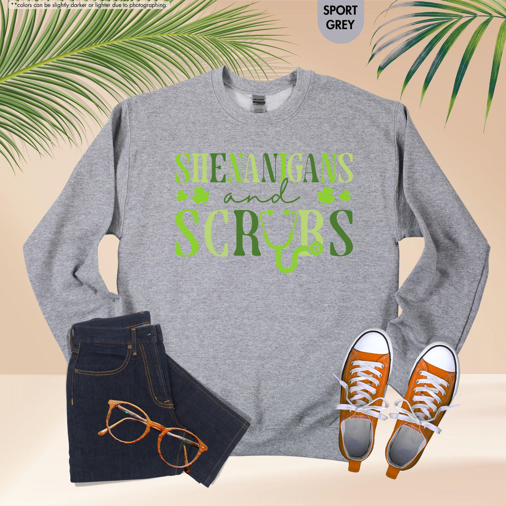 St Patrick's Nurse Hoodie, Shenanigans & Scrubs Nurse Sweatshirt, Nurse St Patty Sweater, Irish Nurse Gift, Healthcare Worker Sweatshirt