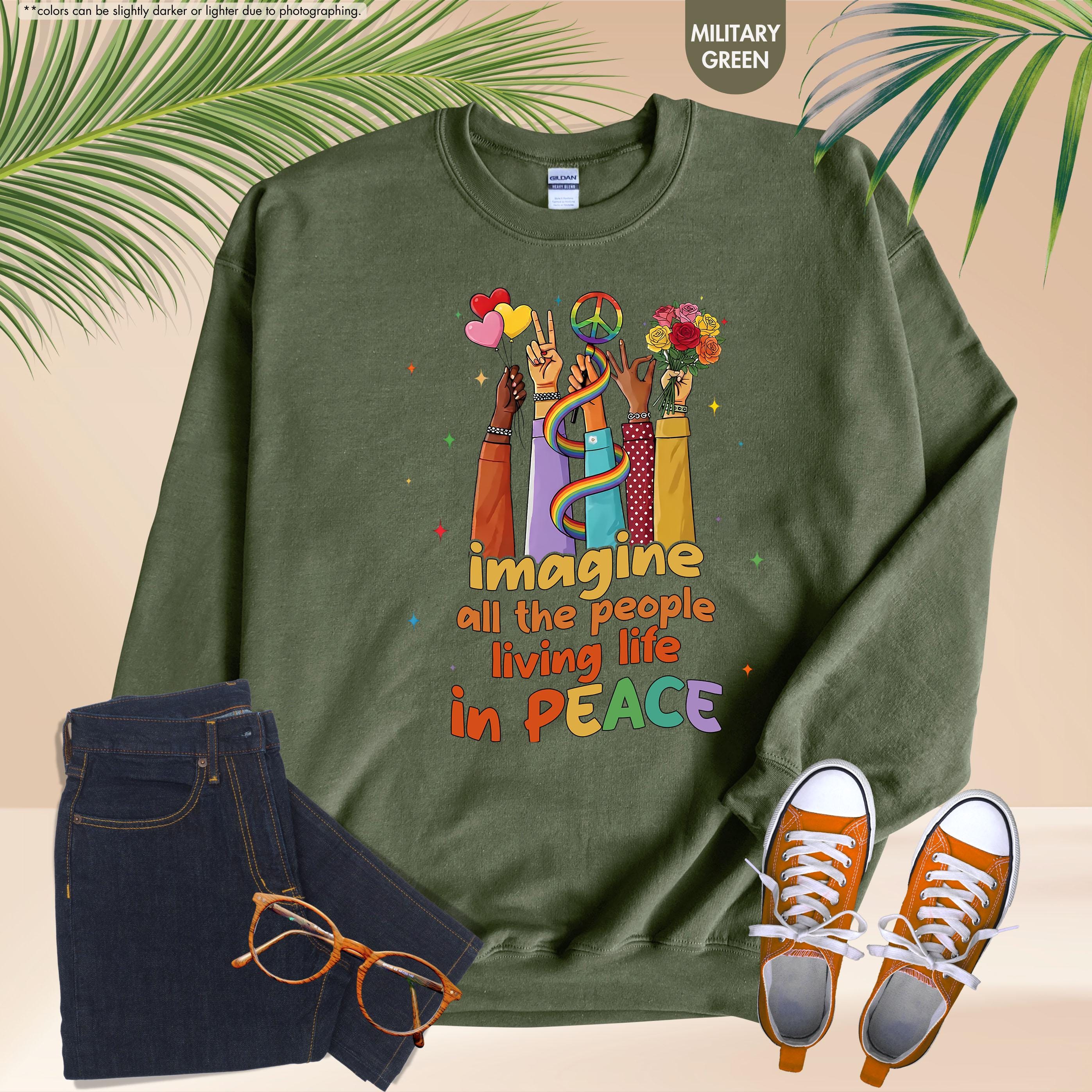 Peace Sign Sweatshirt, Imagine All The People Living Life In Peace Sweatshirt, Unity Sweater, Inspirational Hoodie, Hippie Sweatshirt Gift