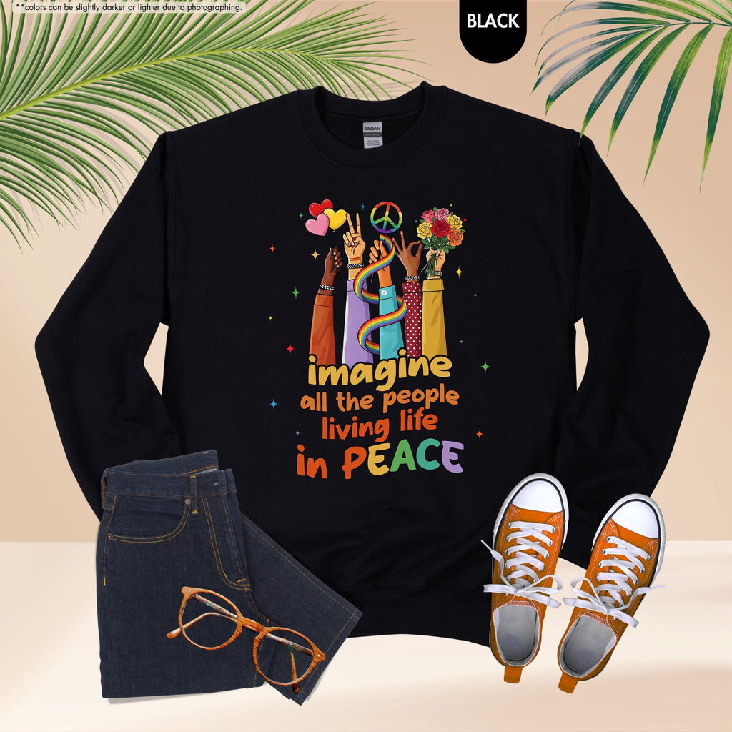 Peace Sign Sweatshirt, Imagine All The People Living Life In Peace Sweatshirt, Unity Sweater, Inspirational Hoodie, Hippie Sweatshirt Gift