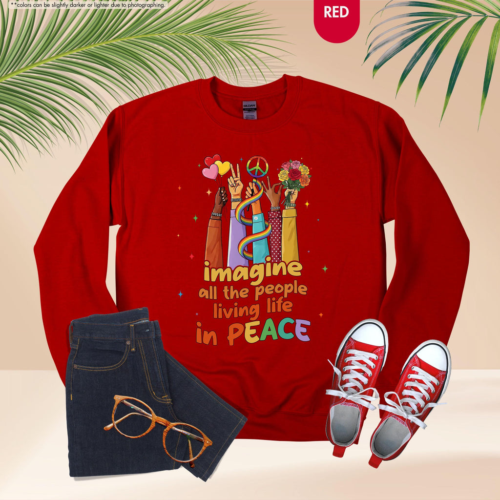 Peace Sign Sweatshirt, Imagine All The People Living Life In Peace Sweatshirt, Unity Sweater, Inspirational Hoodie, Hippie Sweatshirt Gift