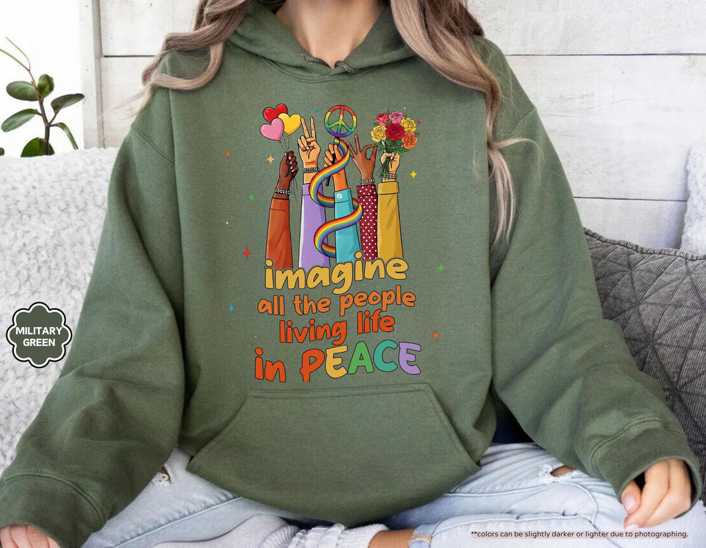 Peace Sign Sweatshirt, Imagine All The People Living Life In Peace Sweatshirt, Unity Sweater, Inspirational Hoodie, Hippie Sweatshirt Gift