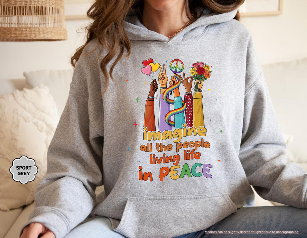 Peace Sign Sweatshirt, Imagine All The People Living Life In Peace Sweatshirt, Unity Sweater, Inspirational Hoodie, Hippie Sweatshirt Gift