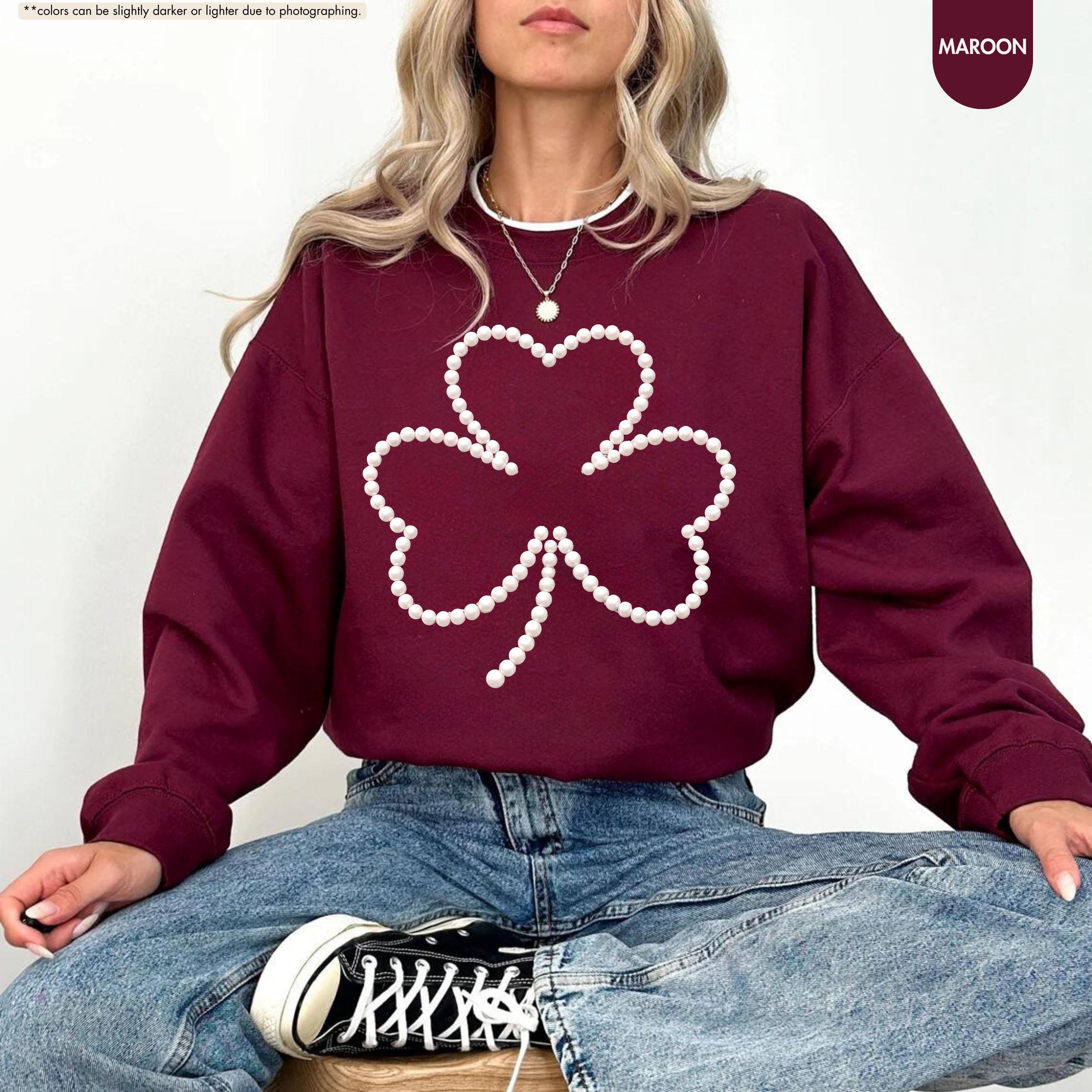 Pearl Shamrock Sweatshirt, Faux Pearl, St Patricks Day Sweatshirt, Lucky Clover Pearl Hoodie, Saint Patricks Sweatshirt, Lucky Irish Sweater