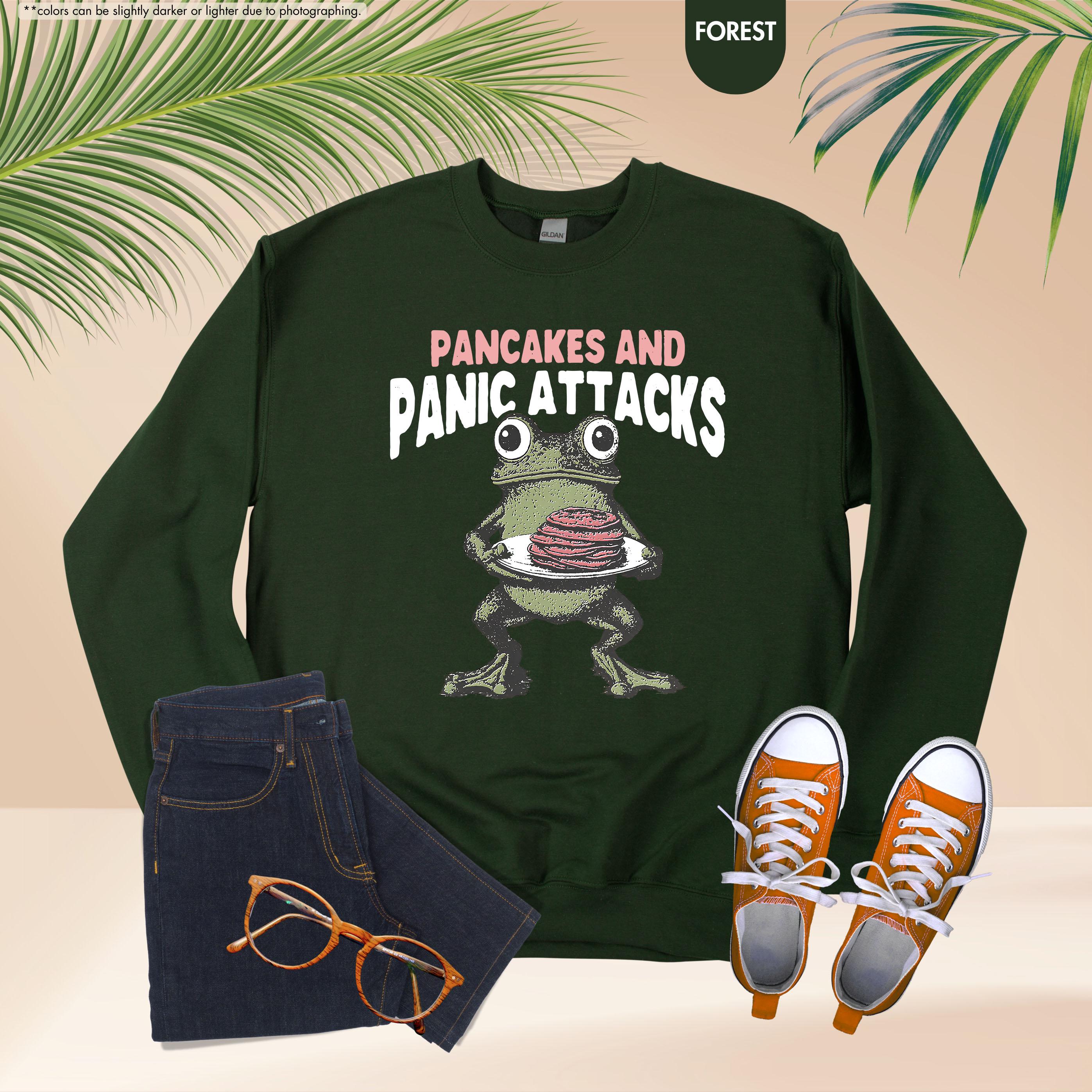 Sarcastic Mental Health Sweatshirt, Pancakes And Panic Attacks, Mental Health Gift, Anxiety Sweatshirt, Funny Women Gift, Funny Frog Sweater