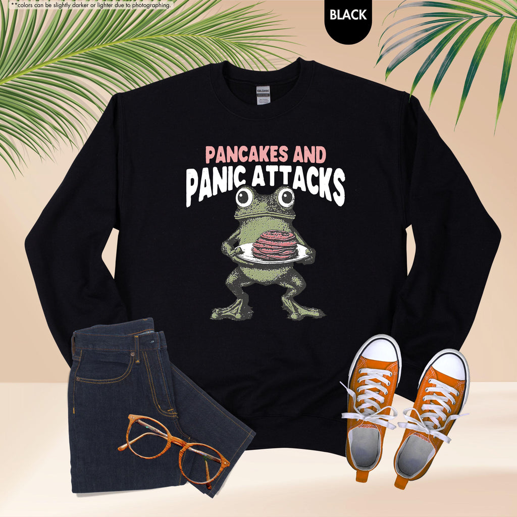 Sarcastic Mental Health Sweatshirt, Pancakes And Panic Attacks, Mental Health Gift, Anxiety Sweatshirt, Funny Women Gift, Funny Frog Sweater