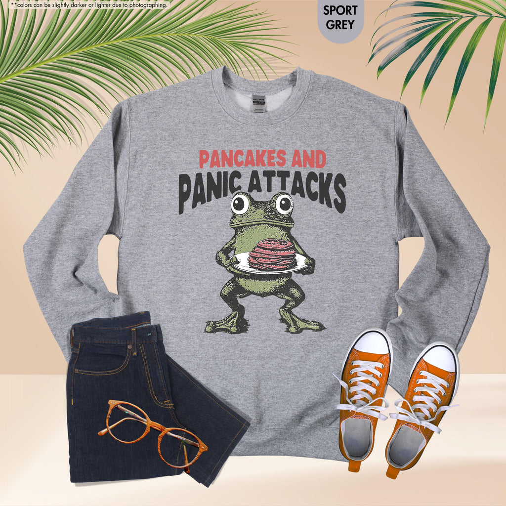 Sarcastic Mental Health Sweatshirt, Pancakes And Panic Attacks, Mental Health Gift, Anxiety Sweatshirt, Funny Women Gift, Funny Frog Sweater