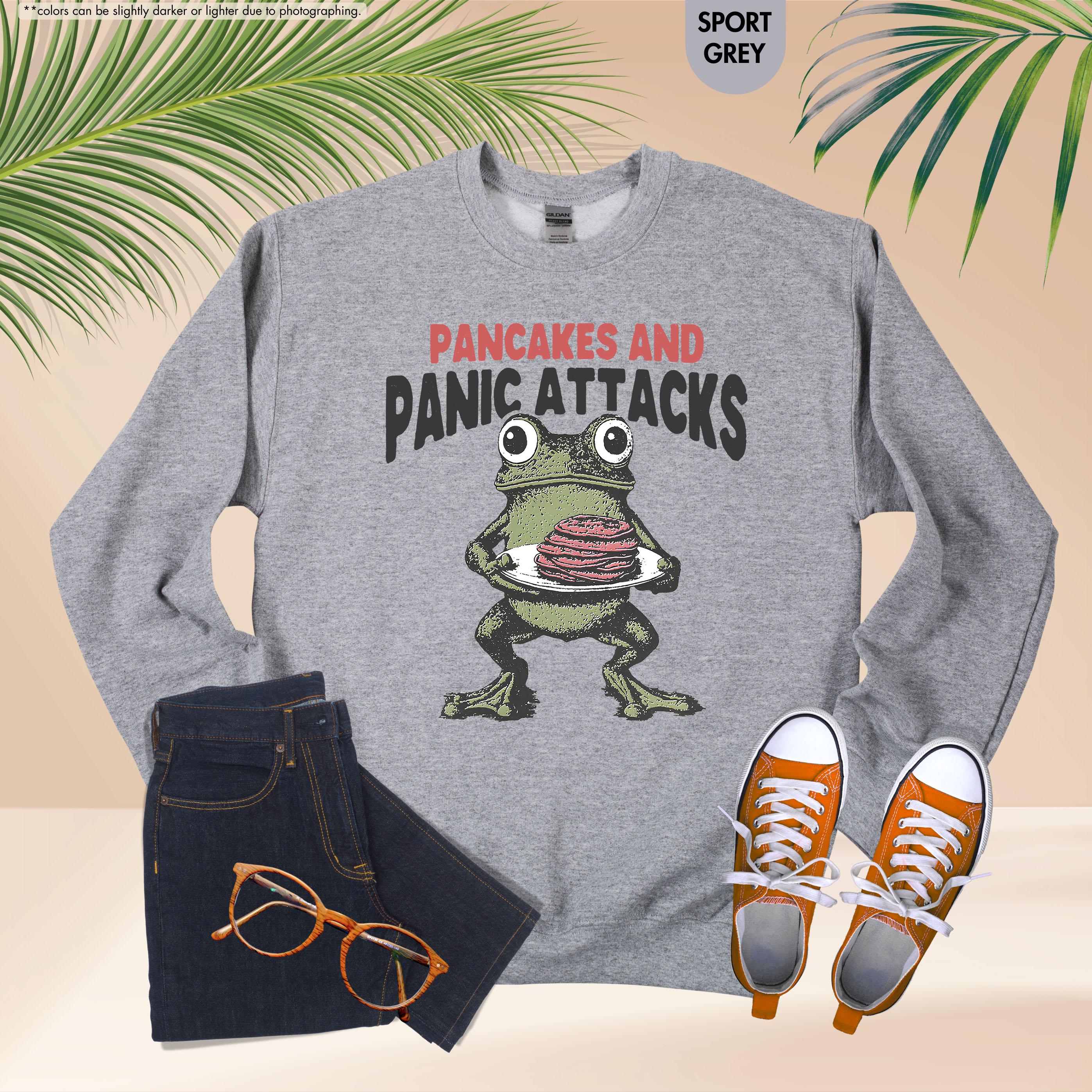 Sarcastic Mental Health Sweatshirt, Pancakes And Panic Attacks, Mental Health Gift, Anxiety Sweatshirt, Funny Women Gift, Funny Frog Sweater