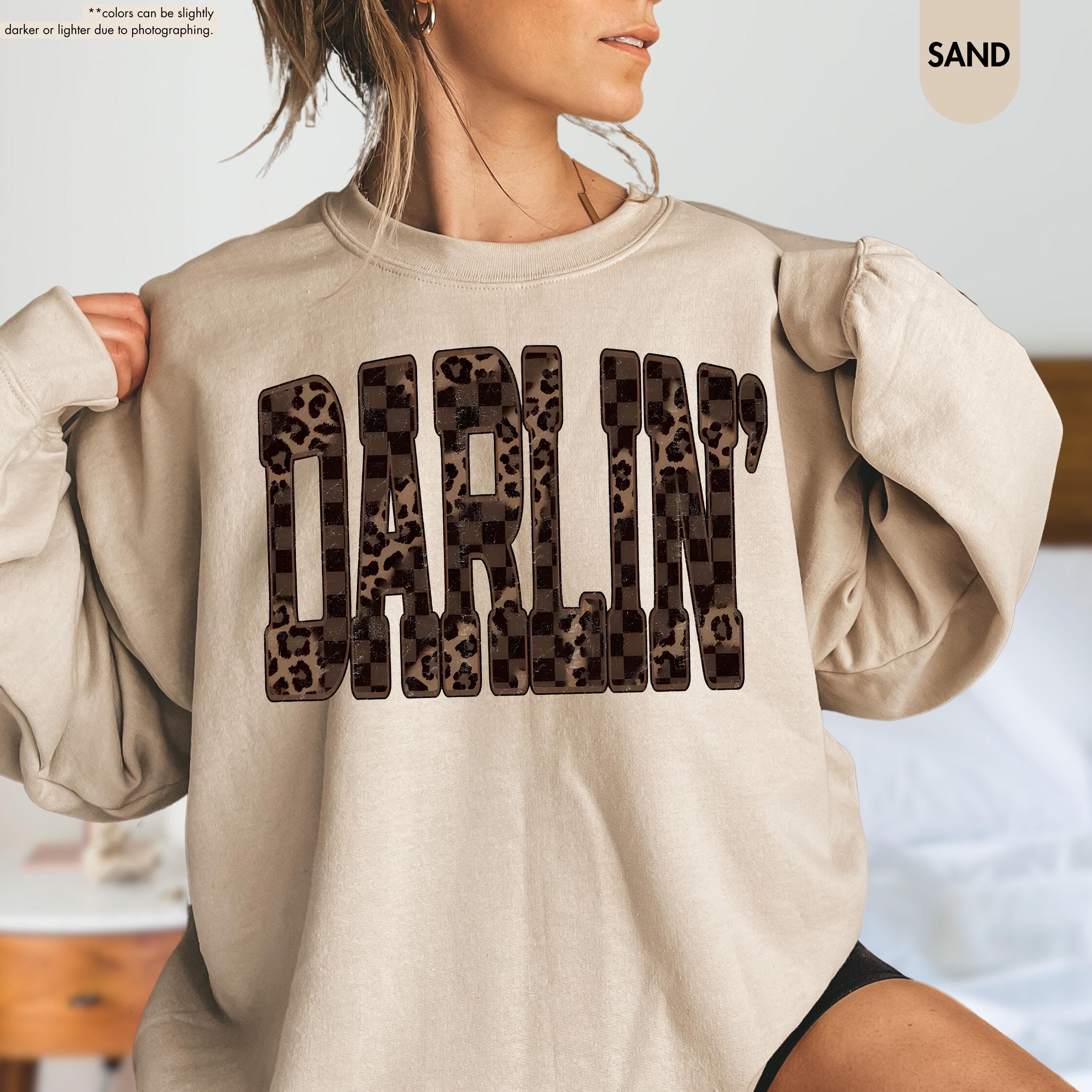 Leopard Darlin' Hoodie, Western Sweatshirt for Women, Southern Style Crewneck, Checkered Cowgirl Hoodie, Country Music Concert Sweatshirt