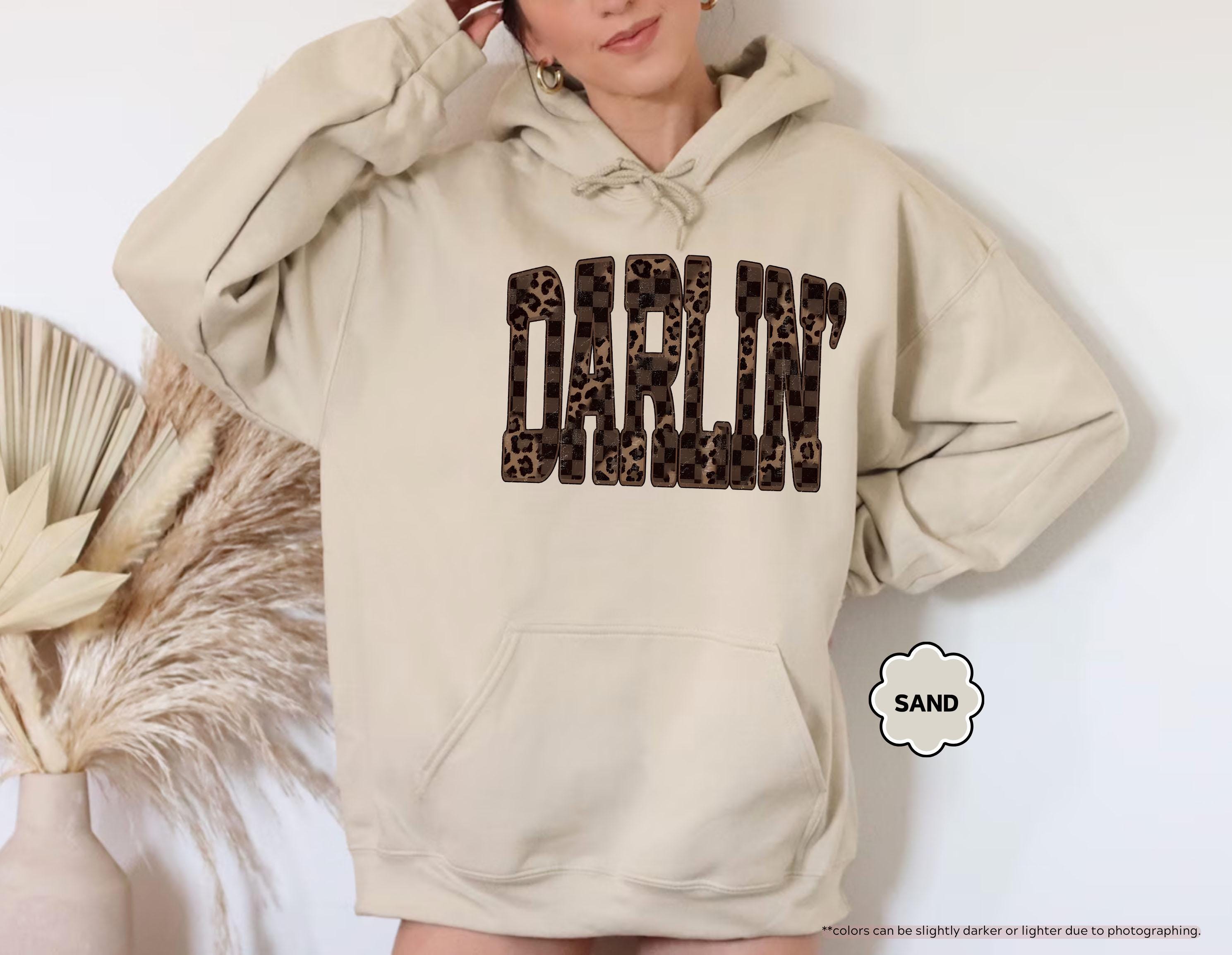 Leopard Darlin' Hoodie, Western Sweatshirt for Women, Southern Style Crewneck, Checkered Cowgirl Hoodie, Country Music Concert Sweatshirt