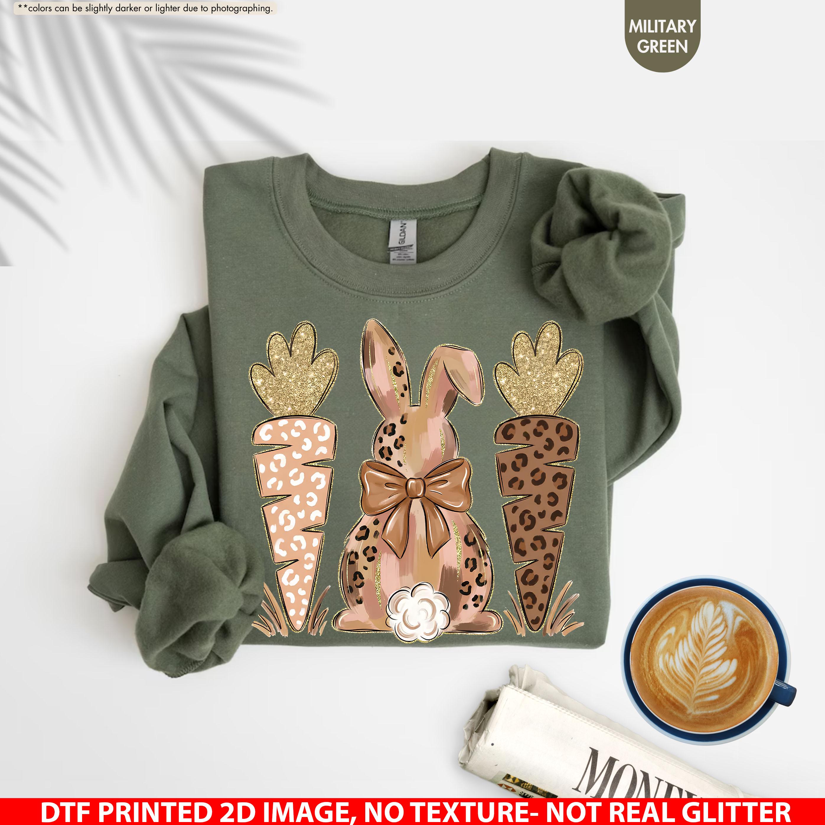 Coquette Easter Bunny Sweatshirt, Leopard Easter Bunny Hoodie, Easter Carrot Crewneck, Preppy Spring Hoodie, Easter Gift, Not Real Glitter