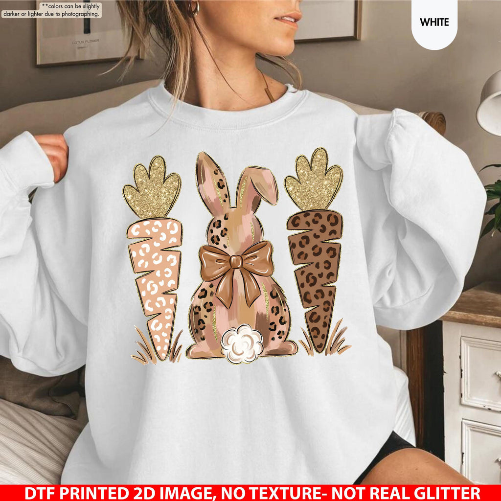 Coquette Easter Bunny Sweatshirt, Leopard Easter Bunny Hoodie, Easter Carrot Crewneck, Preppy Spring Hoodie, Easter Gift, Not Real Glitter