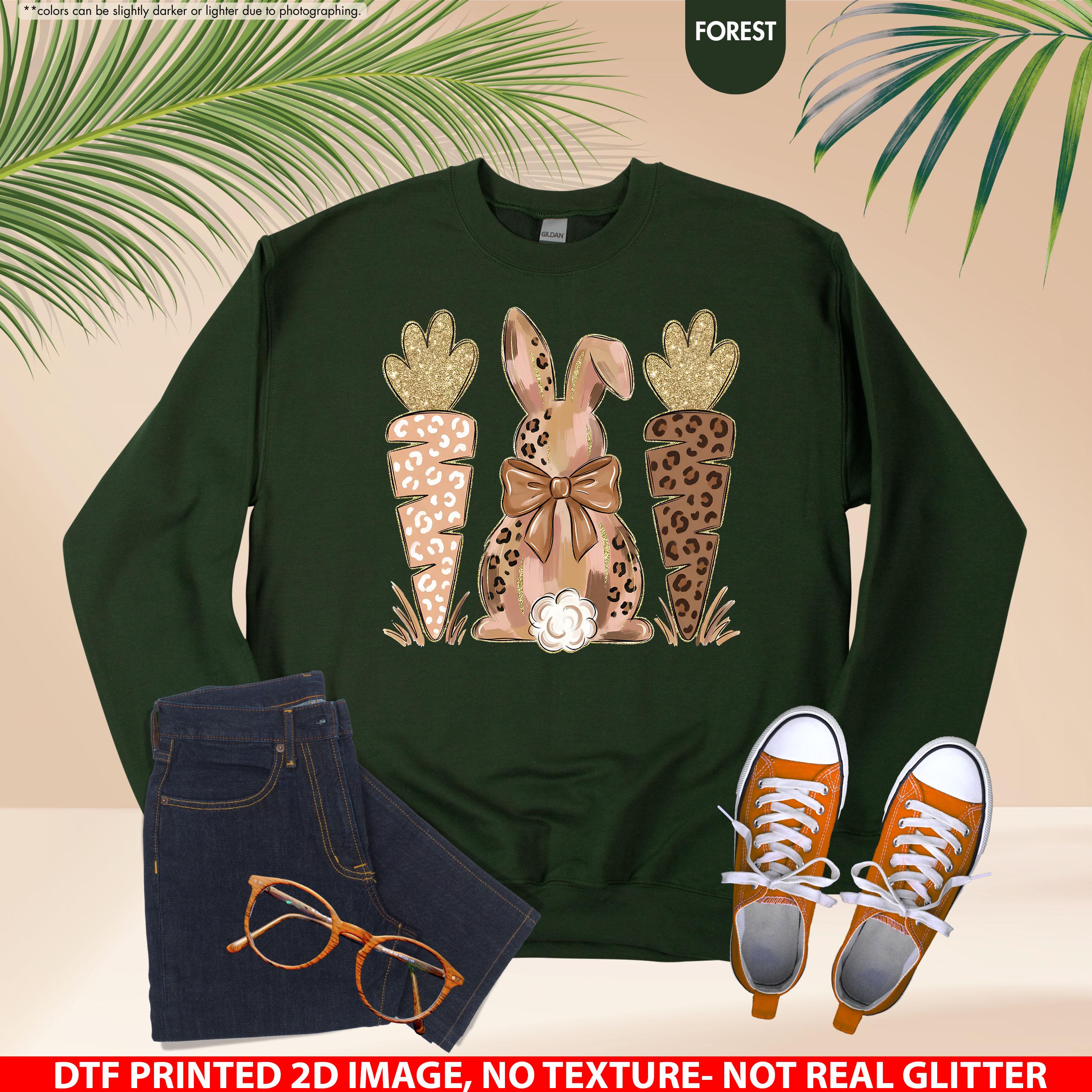 Coquette Easter Bunny Sweatshirt, Leopard Easter Bunny Hoodie, Easter Carrot Crewneck, Preppy Spring Hoodie, Easter Gift, Not Real Glitter