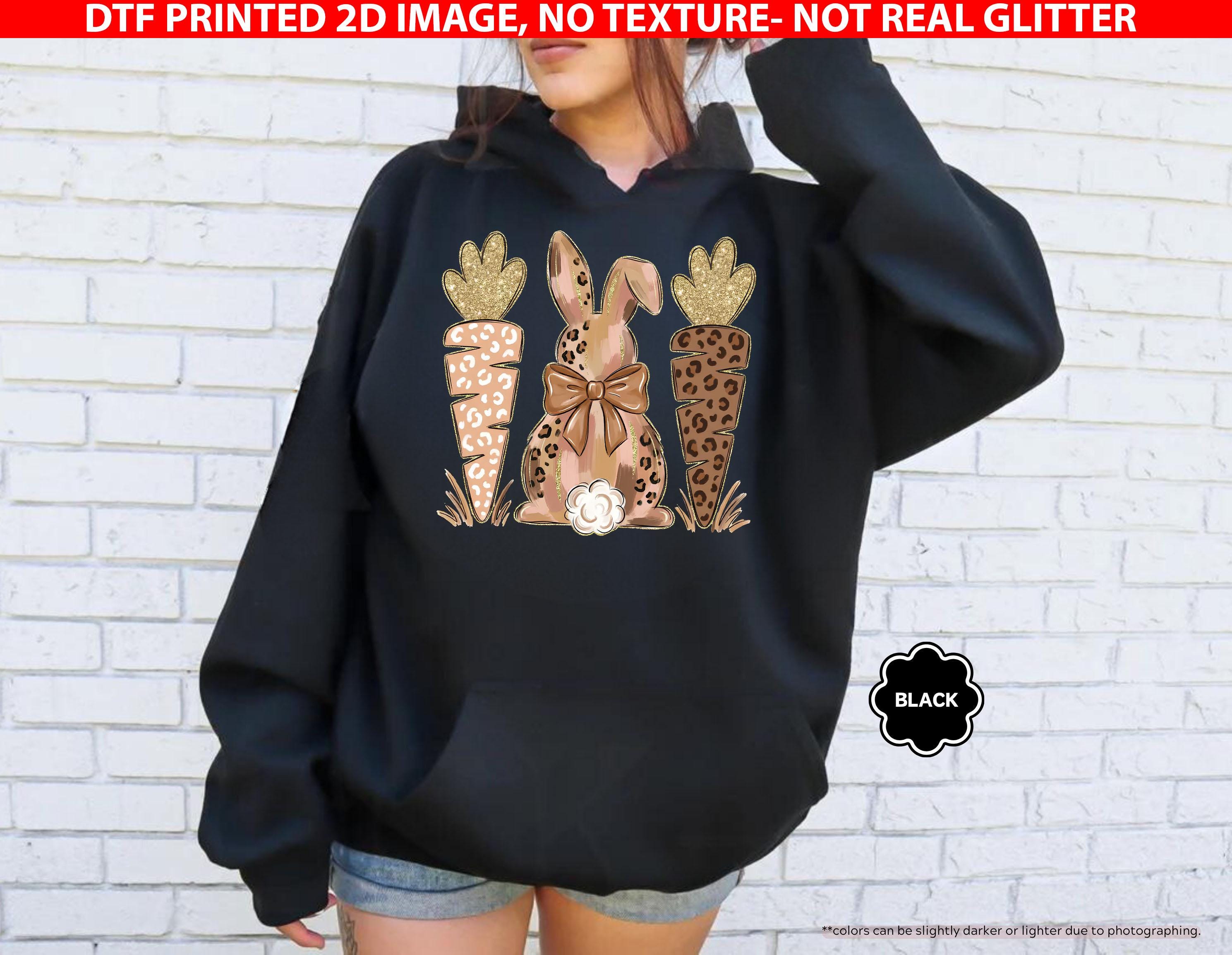 Coquette Easter Bunny Sweatshirt, Leopard Easter Bunny Hoodie, Easter Carrot Crewneck, Preppy Spring Hoodie, Easter Gift, Not Real Glitter