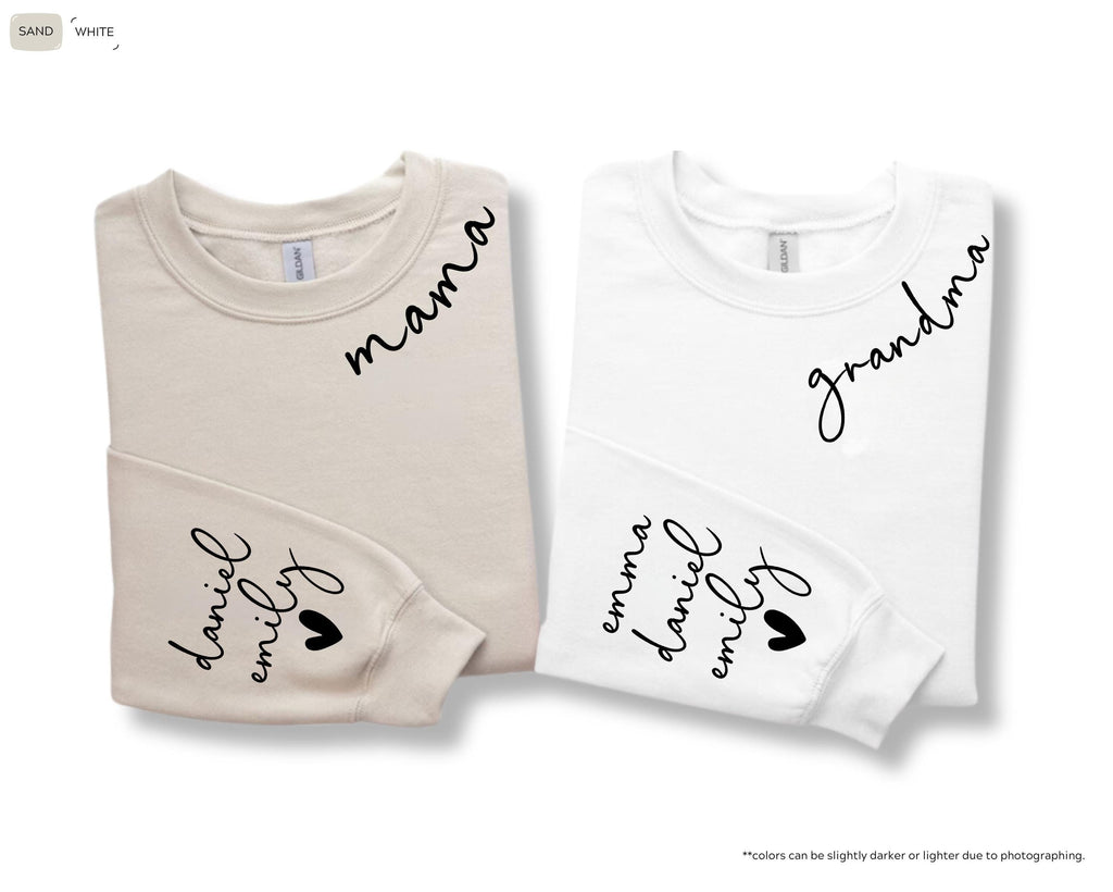 Personalized Mama Hoodie with Kids Names on Sleeve, Custom Grandma Sweatshirt, Mother's Day Gift, Grandkids Name Apparel, New Mom Crewneck