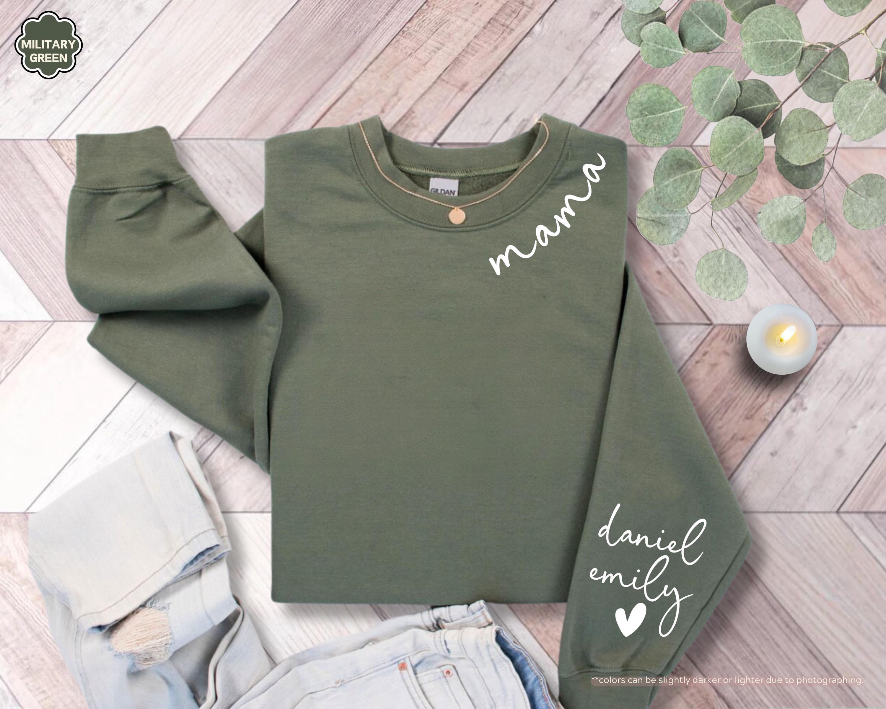 Personalized Mama Hoodie with Kids Names on Sleeve, Custom Grandma Sweatshirt, Mother's Day Gift, Grandkids Name Apparel, New Mom Crewneck