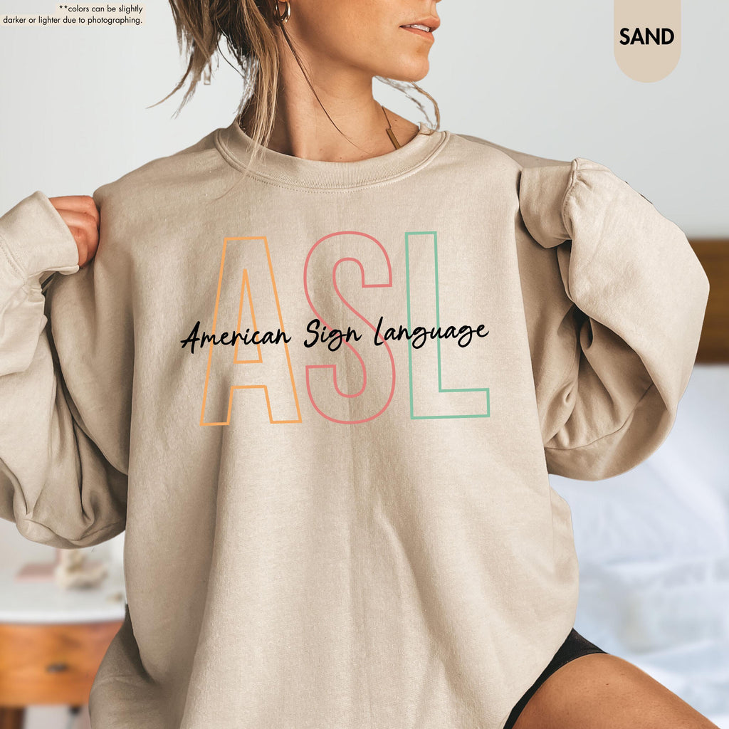 ASL American Sign Language Sweatshirt, Deaf Awareness Hoodie, Deaf Education Teacher Crewneck, ASL Teacher Gift, Deaf Culture Support Hoodie