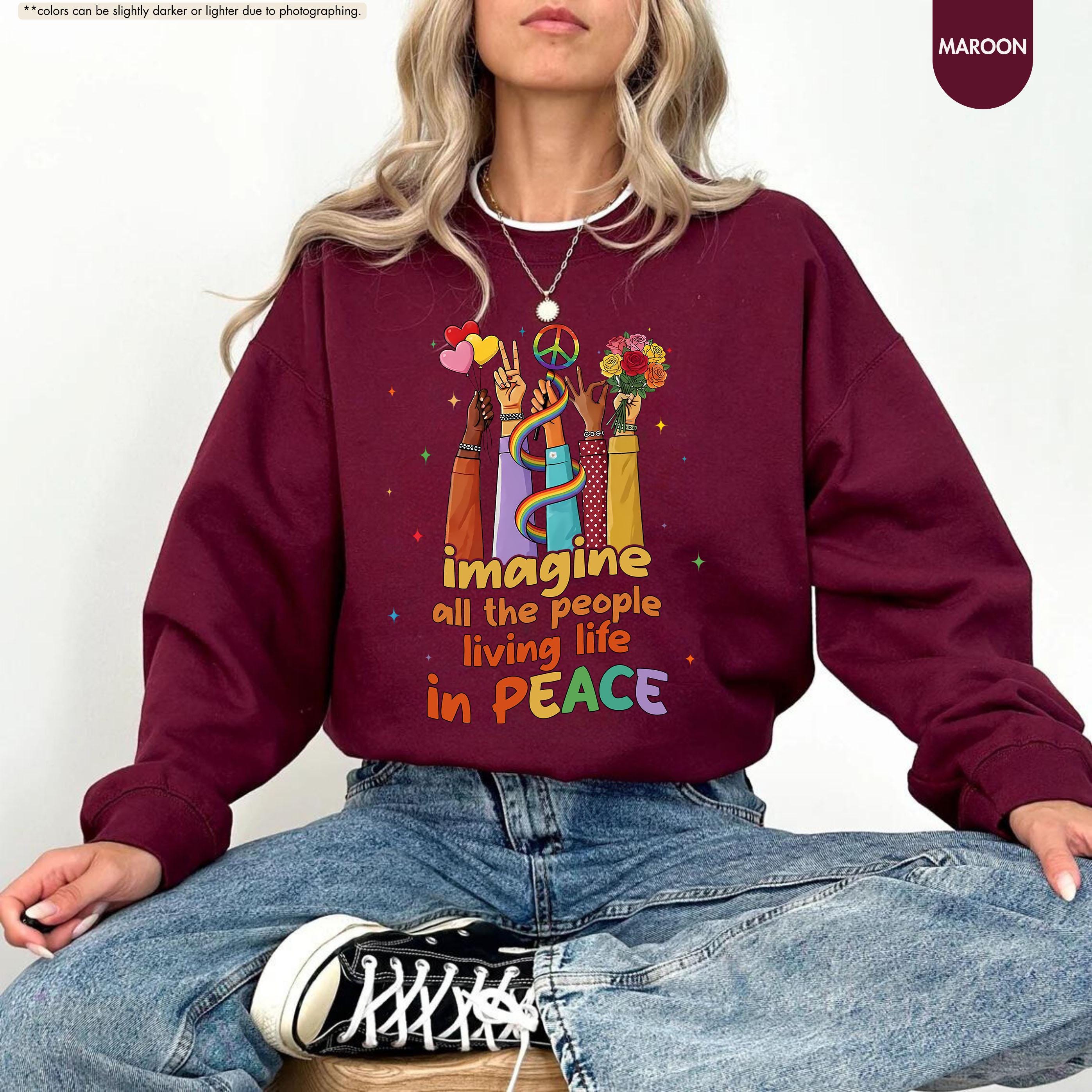 Peace Sign Sweatshirt, Imagine All The People Living Life In Peace Sweatshirt, Unity Sweater, Inspirational Hoodie, Hippie Sweatshirt Gift