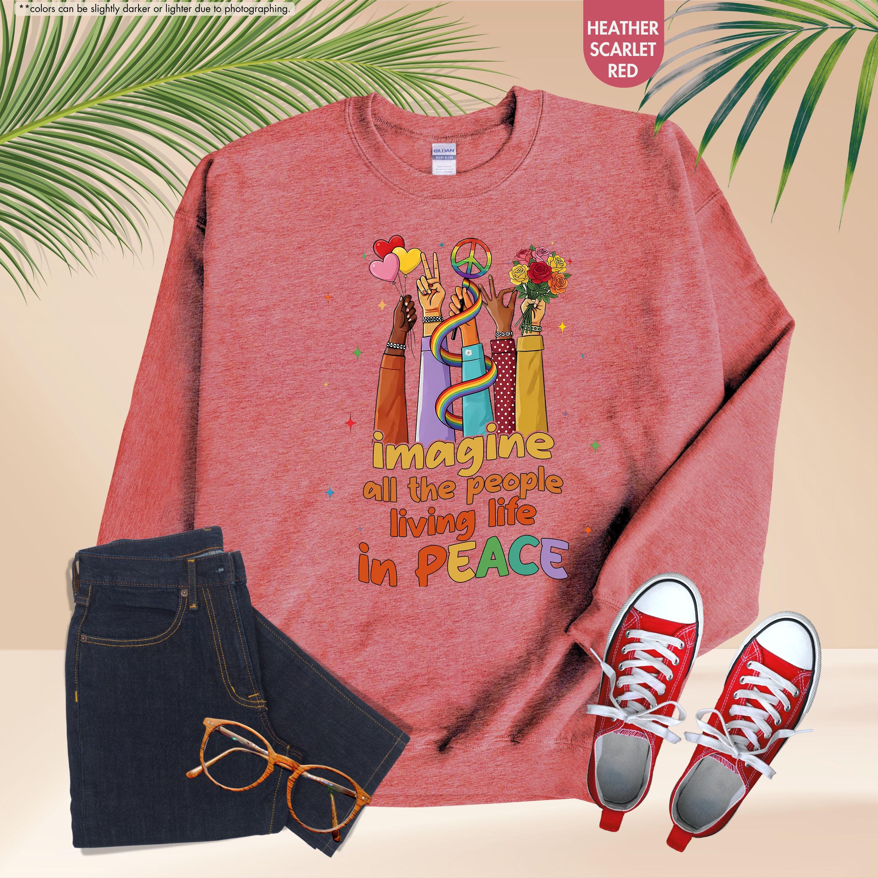 Peace Sign Sweatshirt, Imagine All The People Living Life In Peace Sweatshirt, Unity Sweater, Inspirational Hoodie, Hippie Sweatshirt Gift