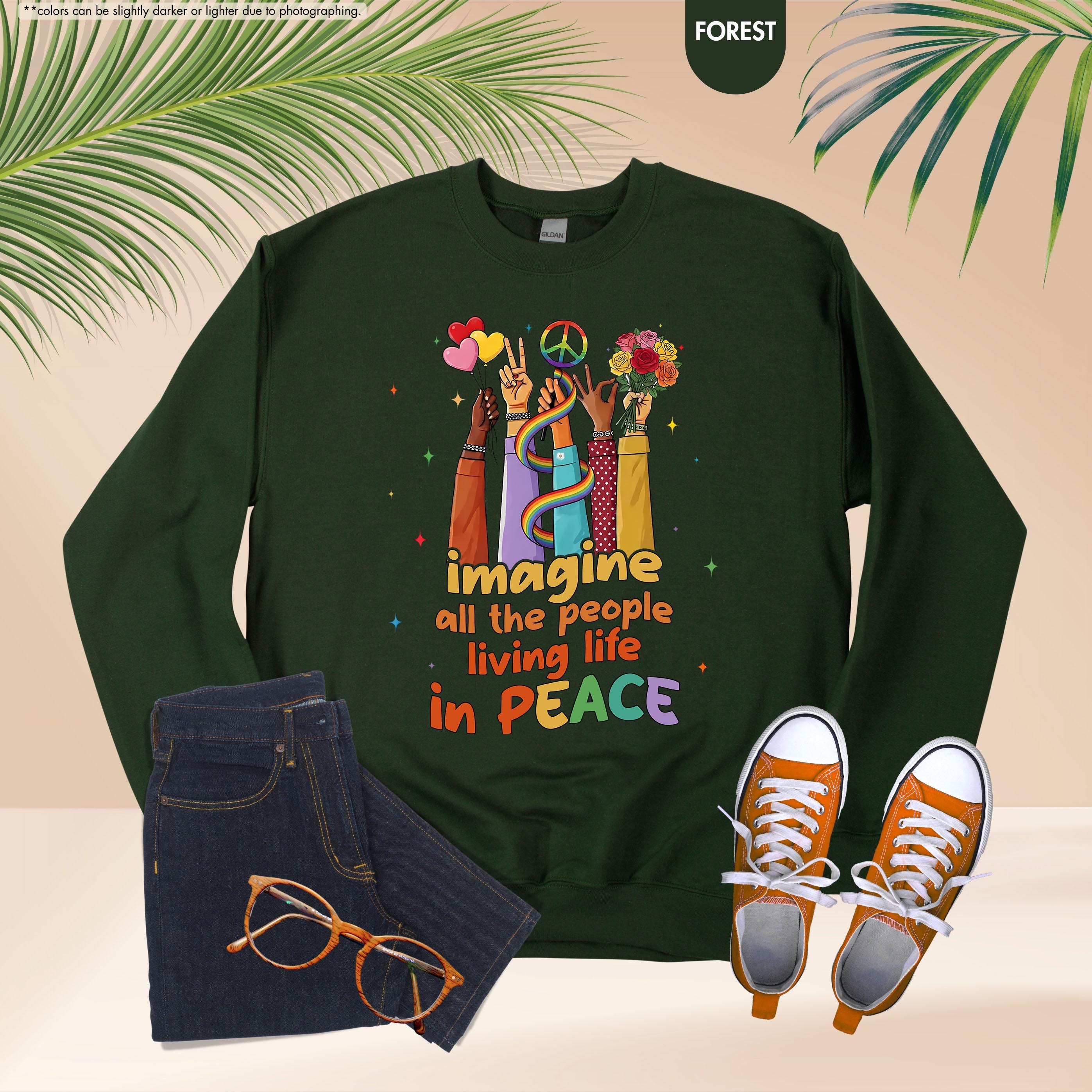 Peace Sign Sweatshirt, Imagine All The People Living Life In Peace Sweatshirt, Unity Sweater, Inspirational Hoodie, Hippie Sweatshirt Gift
