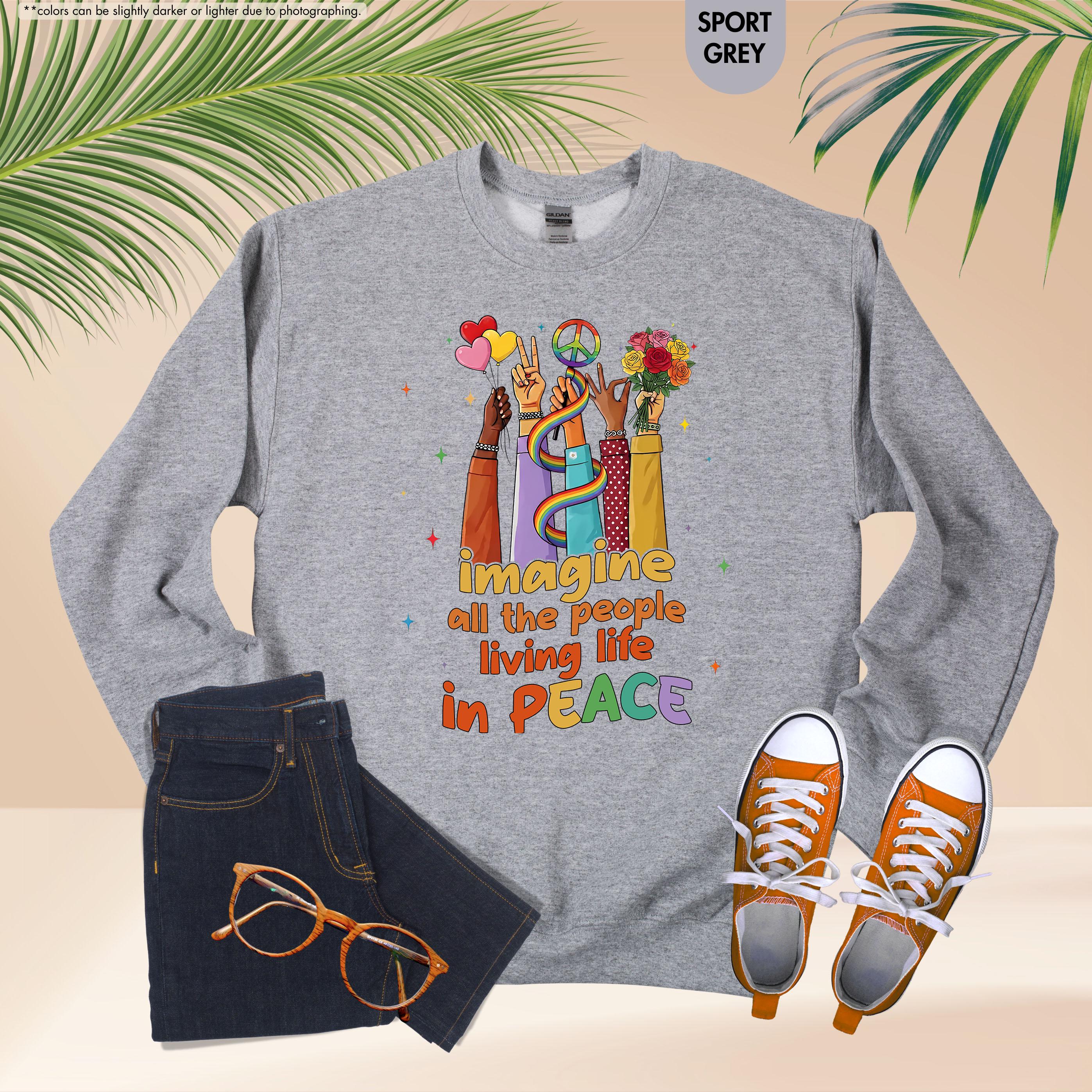 Peace Sign Sweatshirt, Imagine All The People Living Life In Peace Sweatshirt, Unity Sweater, Inspirational Hoodie, Hippie Sweatshirt Gift