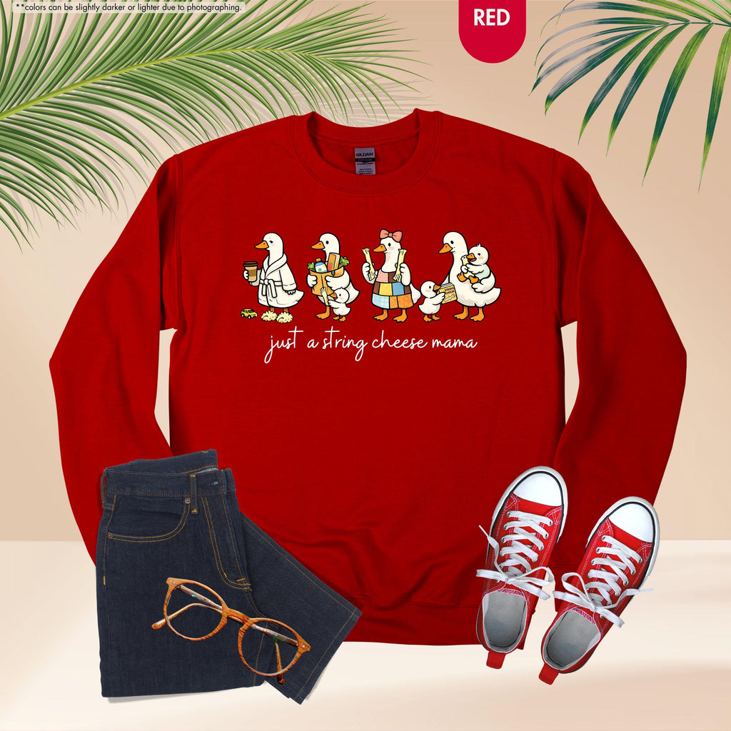 Just A String Cheese Mama Hoodie, Funny Goose Mom Sweatshirt, Tired Mom Life Crewneck, Mother’s Day Gift, Motherhood Apparel, New Mom Gift