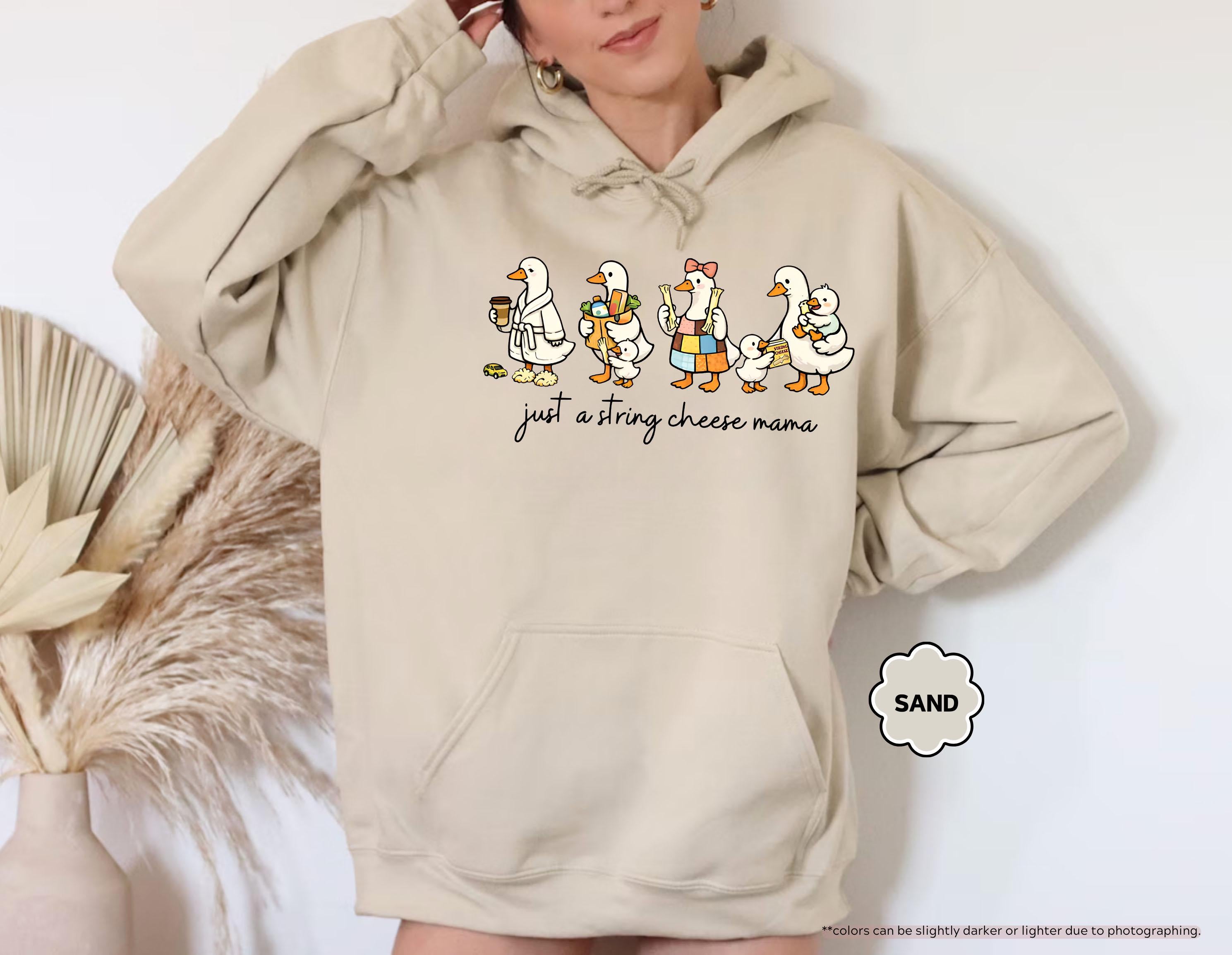 Just A String Cheese Mama Hoodie, Funny Goose Mom Sweatshirt, Tired Mom Life Crewneck, Mother’s Day Gift, Motherhood Apparel, New Mom Gift