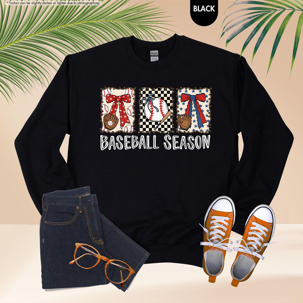 Baseball Season Sweatshirt, Coquette Baseball Hoodie, Gameday Crewneck, Baseball Mom Gift, Baseball Fan Apparel, Baseball Bow Sweatshirt