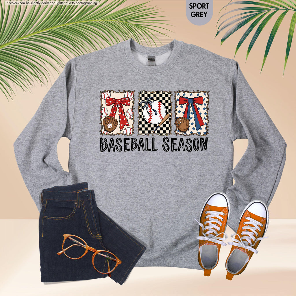 Baseball Season Sweatshirt, Coquette Baseball Hoodie, Gameday Crewneck, Baseball Mom Gift, Baseball Fan Apparel, Baseball Bow Sweatshirt