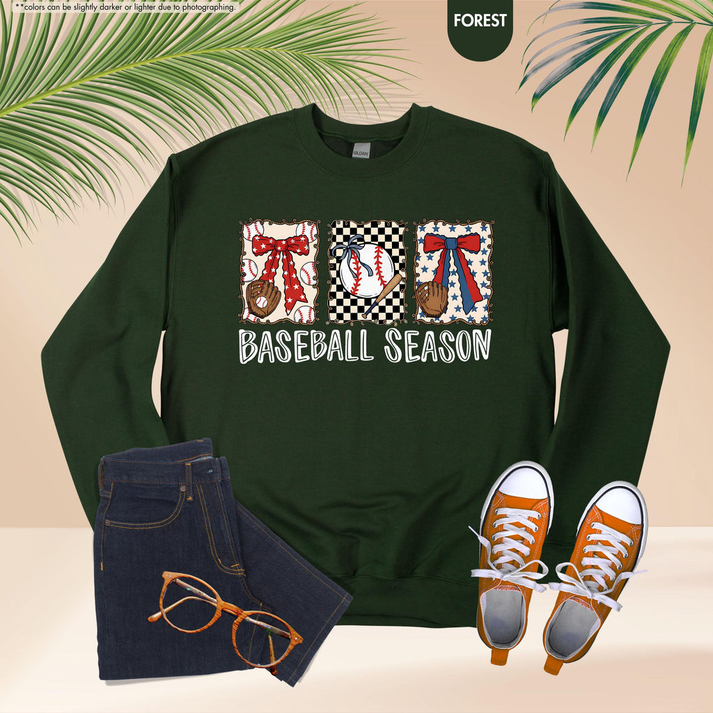 Baseball Season Sweatshirt, Coquette Baseball Hoodie, Gameday Crewneck, Baseball Mom Gift, Baseball Fan Apparel, Baseball Bow Sweatshirt