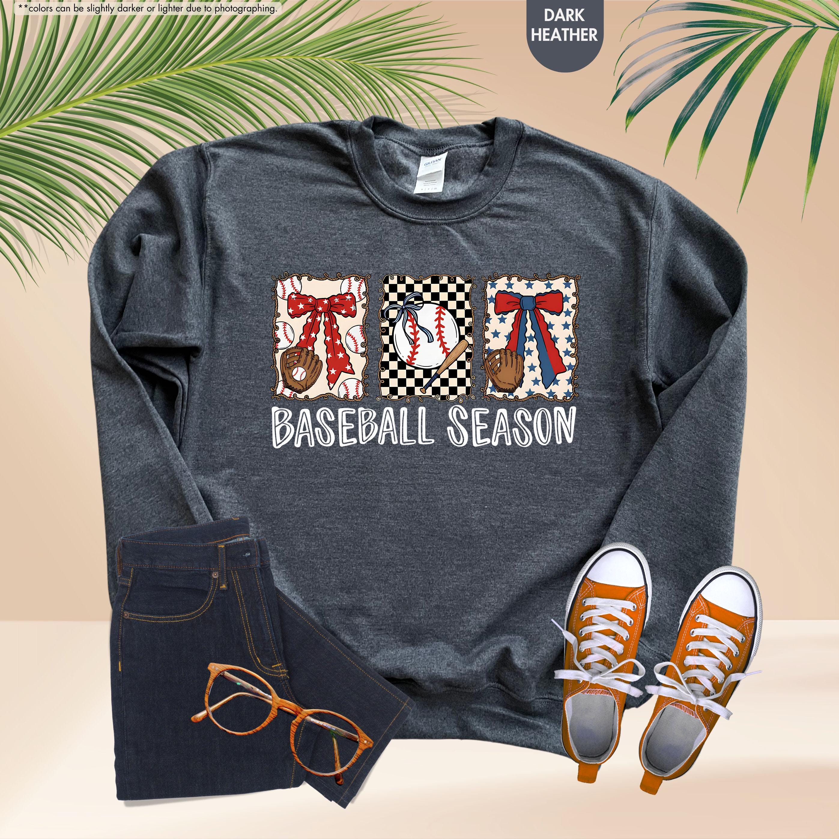 Baseball Season Sweatshirt, Coquette Baseball Hoodie, Gameday Crewneck, Baseball Mom Gift, Baseball Fan Apparel, Baseball Bow Sweatshirt