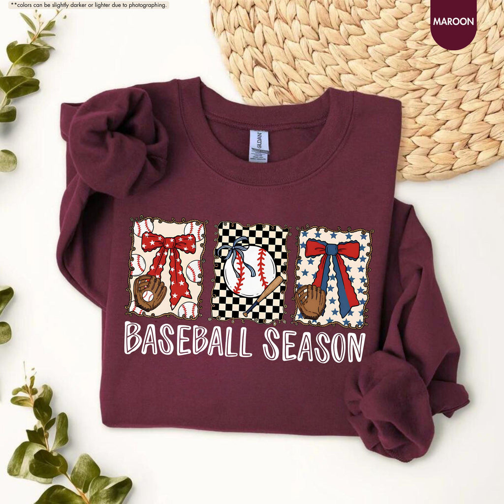 Baseball Season Sweatshirt, Coquette Baseball Hoodie, Gameday Crewneck, Baseball Mom Gift, Baseball Fan Apparel, Baseball Bow Sweatshirt