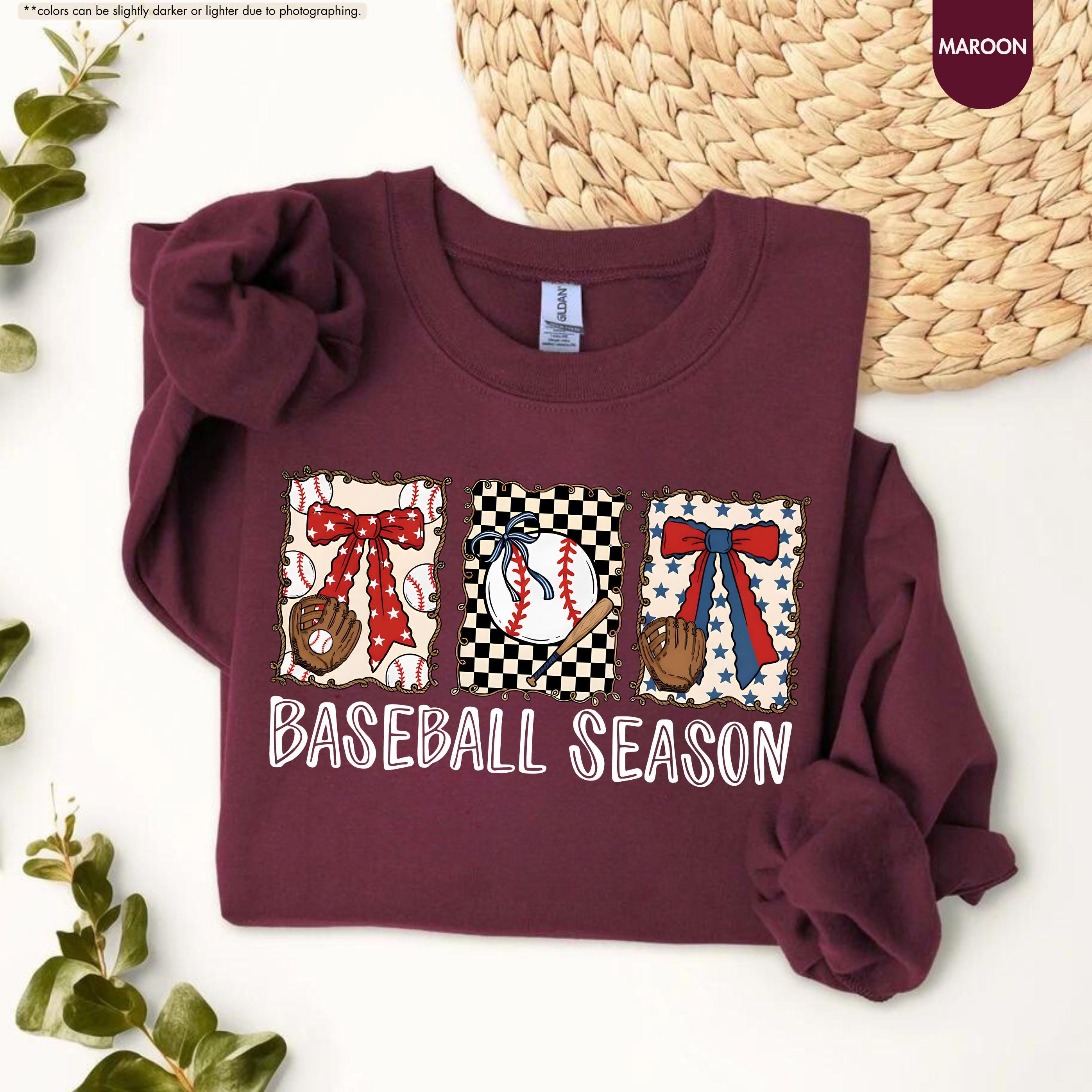Baseball Season Sweatshirt, Coquette Baseball Hoodie, Gameday Crewneck, Baseball Mom Gift, Baseball Fan Apparel, Baseball Bow Sweatshirt