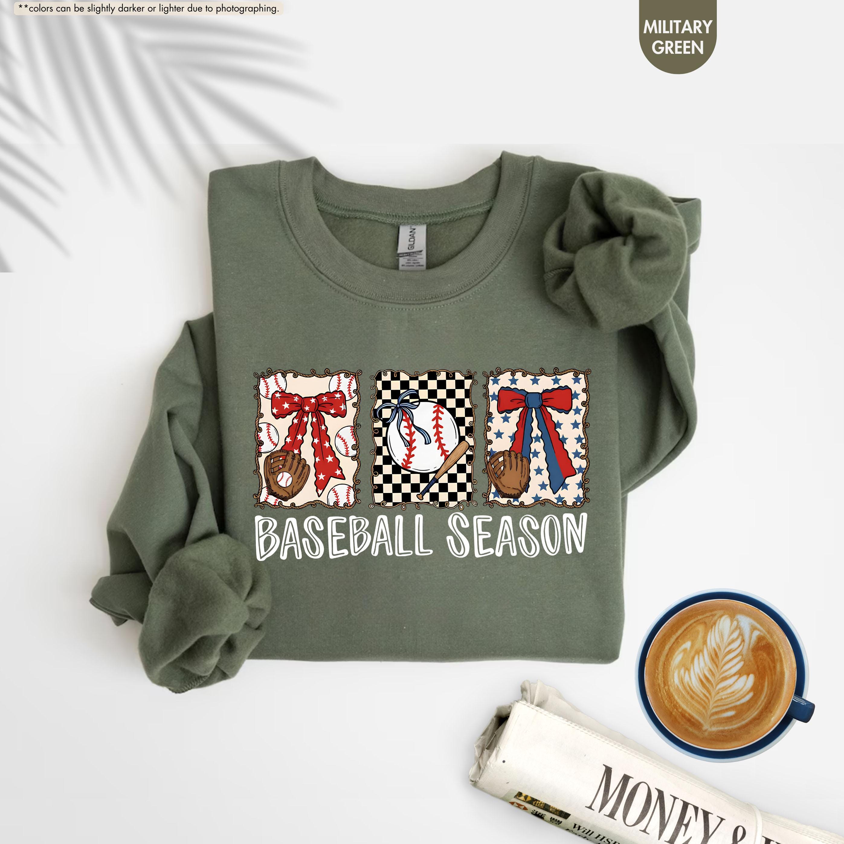 Baseball Season Sweatshirt, Coquette Baseball Hoodie, Gameday Crewneck, Baseball Mom Gift, Baseball Fan Apparel, Baseball Bow Sweatshirt