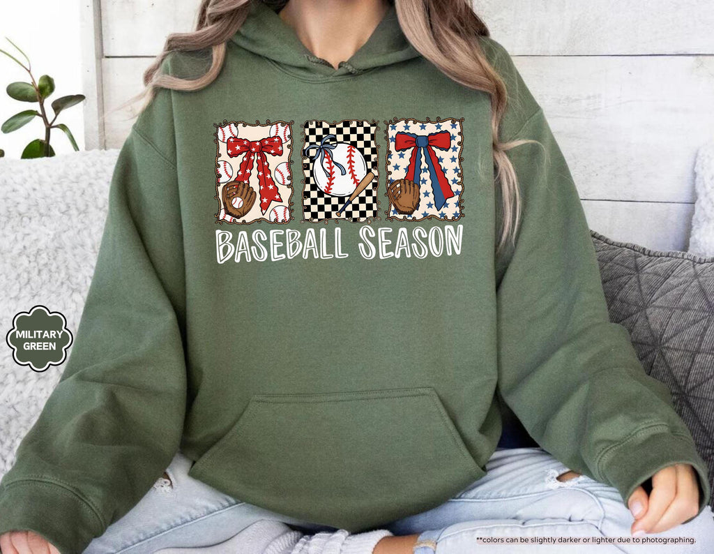 Baseball Season Sweatshirt, Coquette Baseball Hoodie, Gameday Crewneck, Baseball Mom Gift, Baseball Fan Apparel, Baseball Bow Sweatshirt