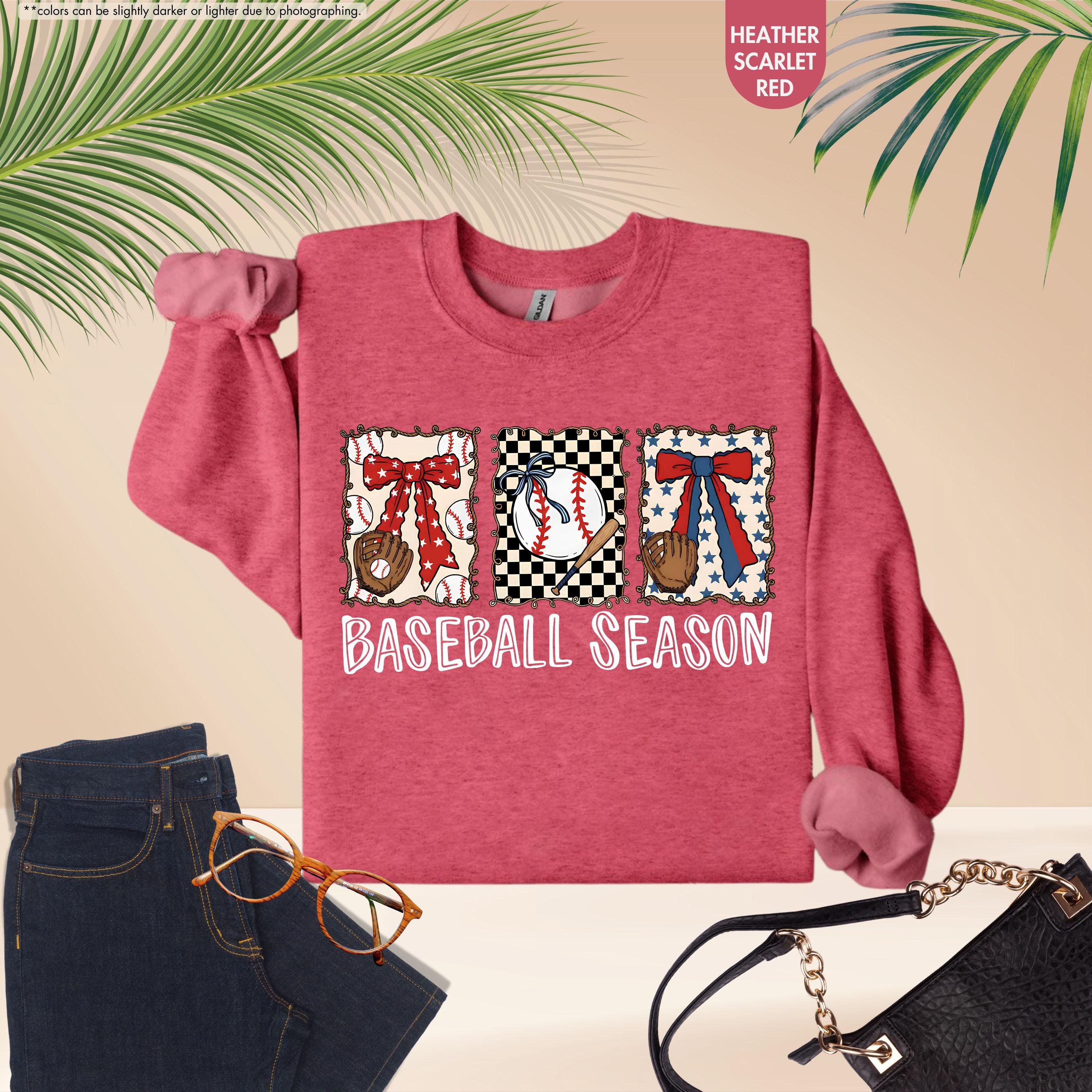 Baseball Season Sweatshirt, Coquette Baseball Hoodie, Gameday Crewneck, Baseball Mom Gift, Baseball Fan Apparel, Baseball Bow Sweatshirt
