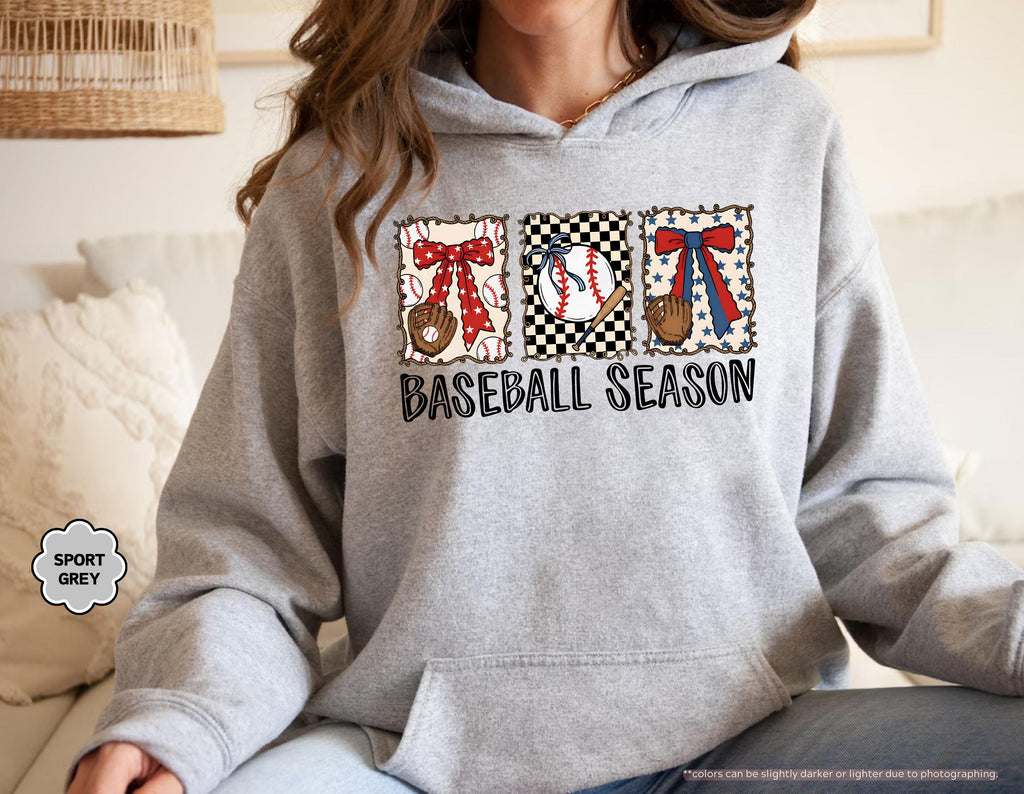 Baseball Season Sweatshirt, Coquette Baseball Hoodie, Gameday Crewneck, Baseball Mom Gift, Baseball Fan Apparel, Baseball Bow Sweatshirt