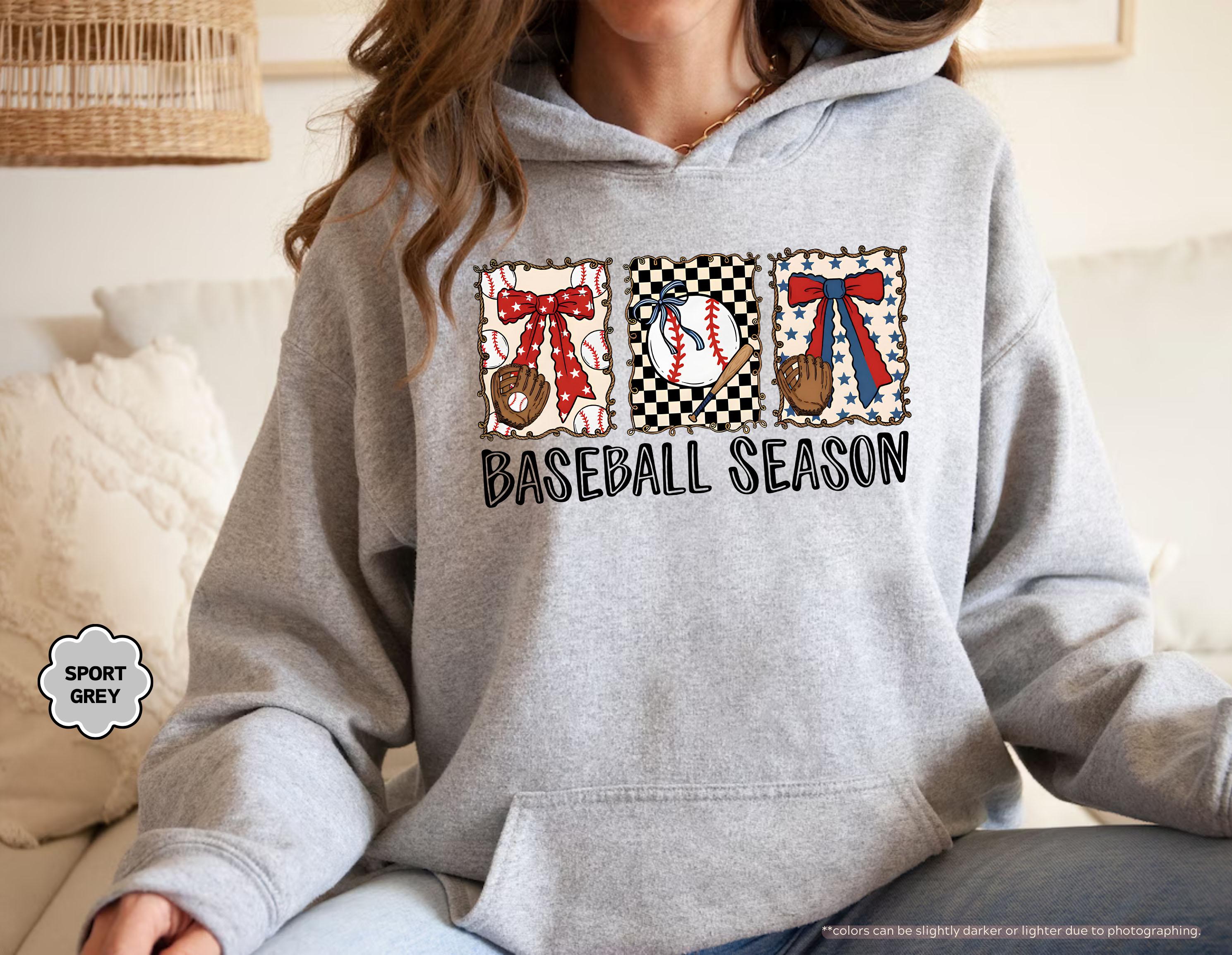 Baseball Season Sweatshirt, Coquette Baseball Hoodie, Gameday Crewneck, Baseball Mom Gift, Baseball Fan Apparel, Baseball Bow Sweatshirt
