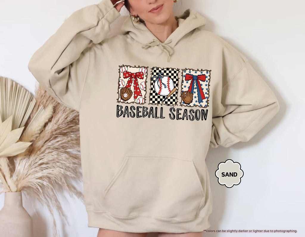 Baseball Season Sweatshirt, Coquette Baseball Hoodie, Gameday Crewneck, Baseball Mom Gift, Baseball Fan Apparel, Baseball Bow Sweatshirt