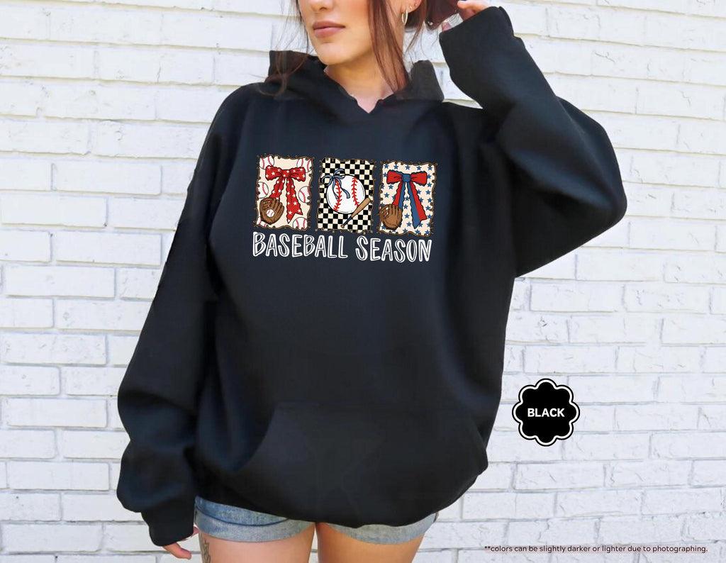 Baseball Season Sweatshirt, Coquette Baseball Hoodie, Gameday Crewneck, Baseball Mom Gift, Baseball Fan Apparel, Baseball Bow Sweatshirt