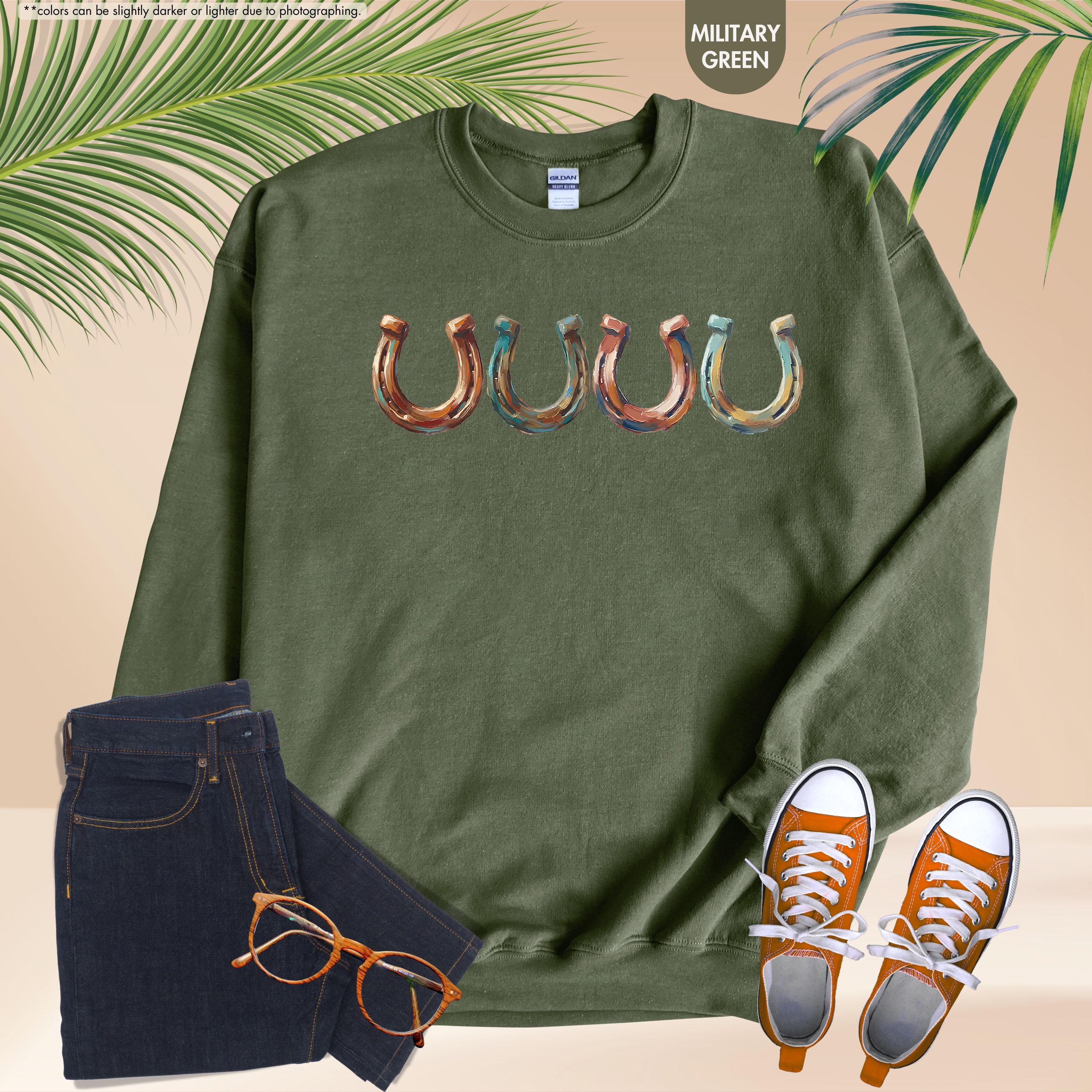 Brushstroke Horseshoe Sweatshirt, Western Cowgirl Hoodie, Horse Lover Crewneck, Equestrian Hoodie, Lucky Horseshoe Apparel, Horse Rider Gift
