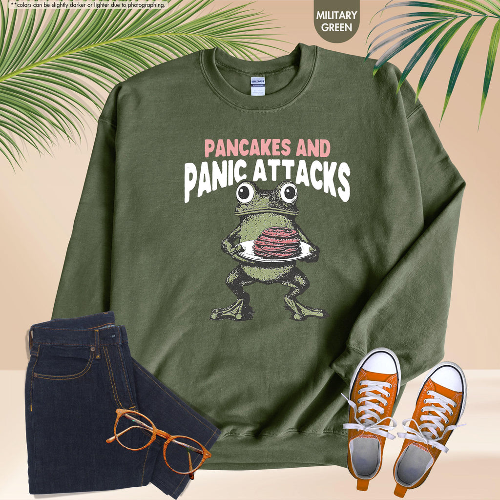 Sarcastic Mental Health Sweatshirt, Pancakes And Panic Attacks, Mental Health Gift, Anxiety Sweatshirt, Funny Women Gift, Funny Frog Sweater