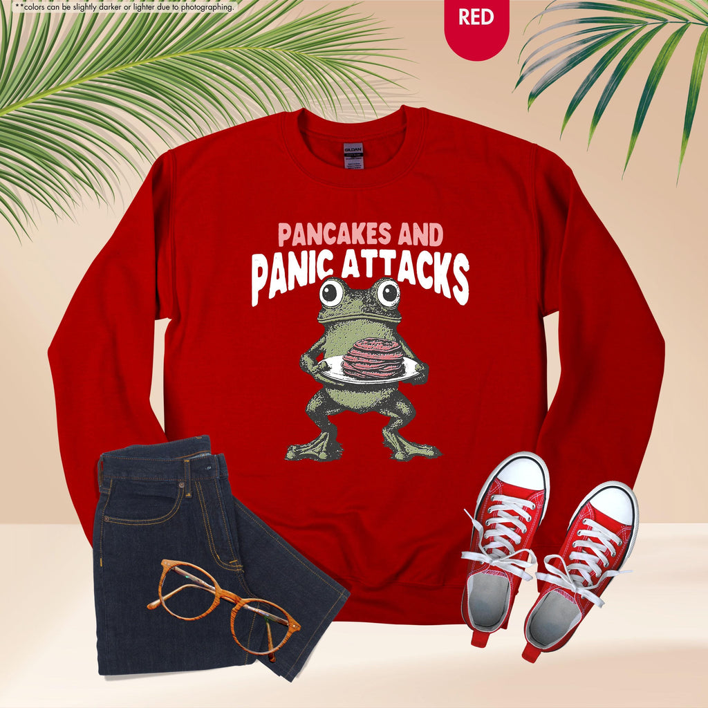 Sarcastic Mental Health Sweatshirt, Pancakes And Panic Attacks, Mental Health Gift, Anxiety Sweatshirt, Funny Women Gift, Funny Frog Sweater