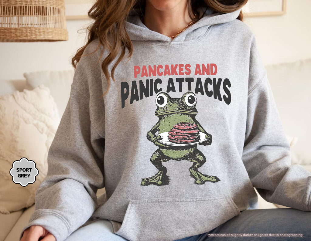 Sarcastic Mental Health Sweatshirt, Pancakes And Panic Attacks, Mental Health Gift, Anxiety Sweatshirt, Funny Women Gift, Funny Frog Sweater