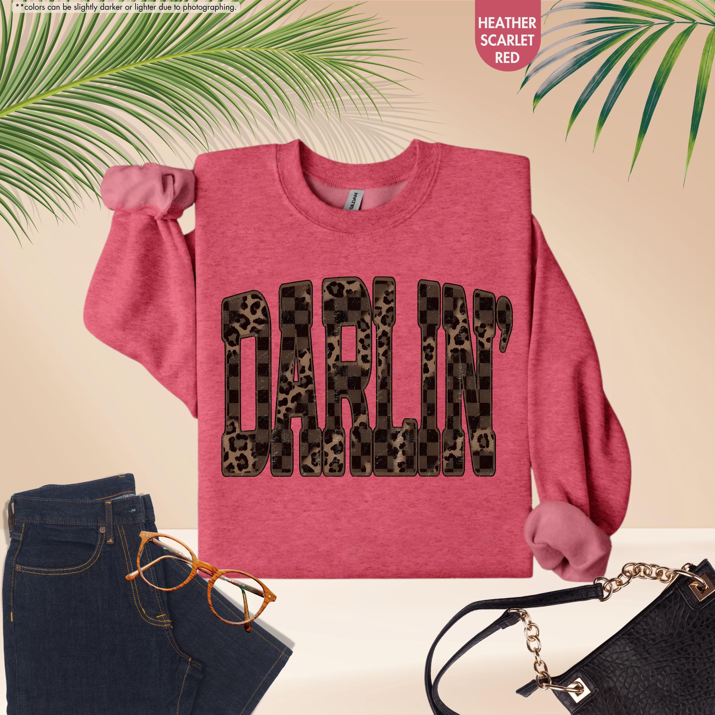 Leopard Darlin' Hoodie, Western Sweatshirt for Women, Southern Style Crewneck, Checkered Cowgirl Hoodie, Country Music Concert Sweatshirt