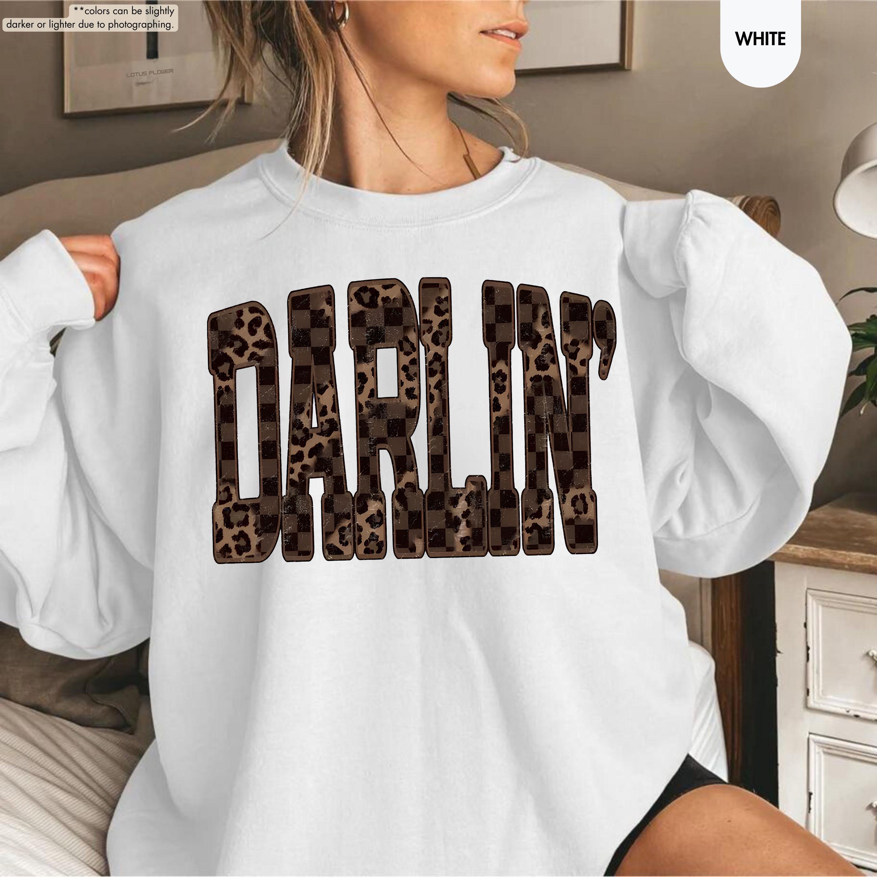 Leopard Darlin' Hoodie, Western Sweatshirt for Women, Southern Style Crewneck, Checkered Cowgirl Hoodie, Country Music Concert Sweatshirt