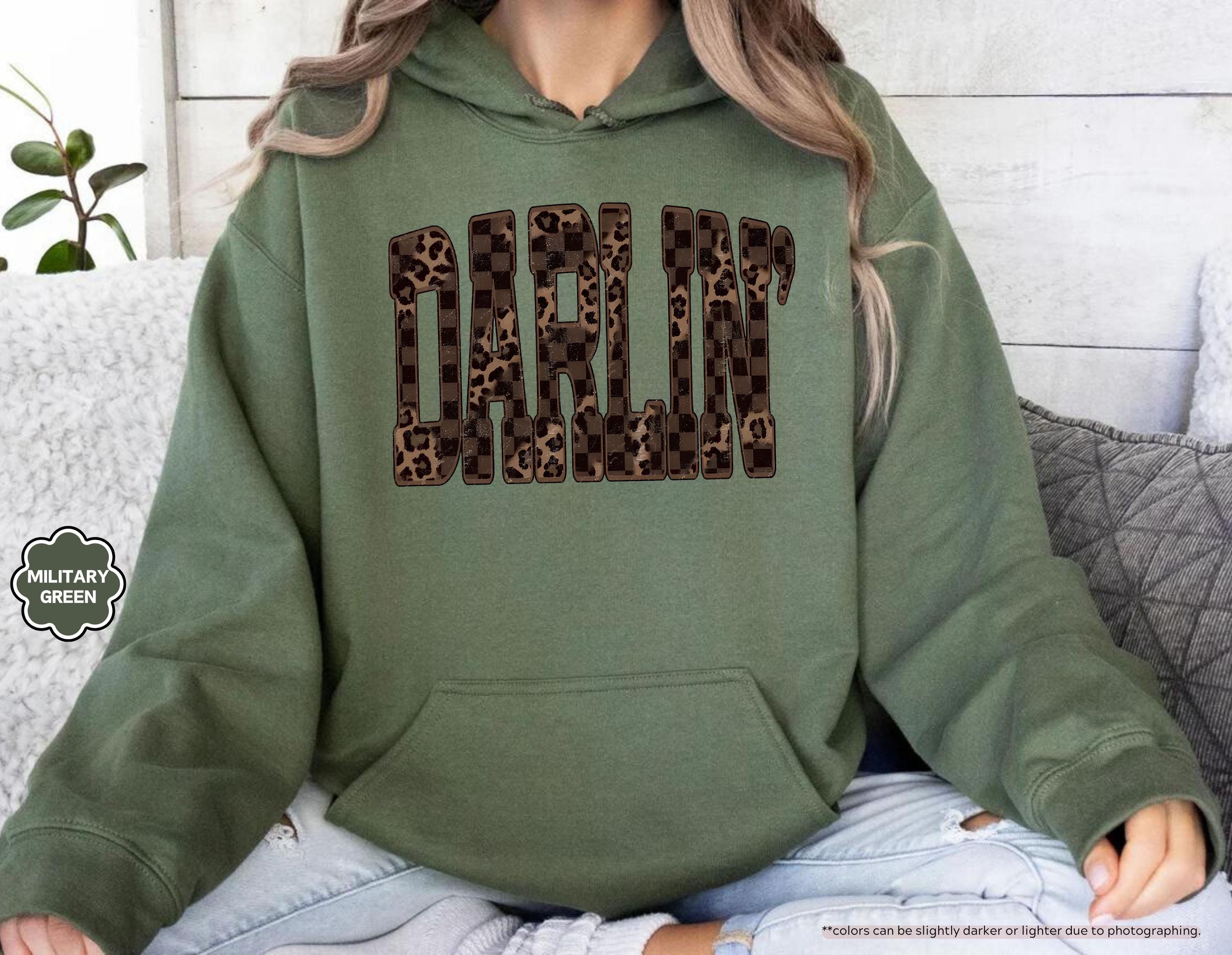 Leopard Darlin' Hoodie, Western Sweatshirt for Women, Southern Style Crewneck, Checkered Cowgirl Hoodie, Country Music Concert Sweatshirt